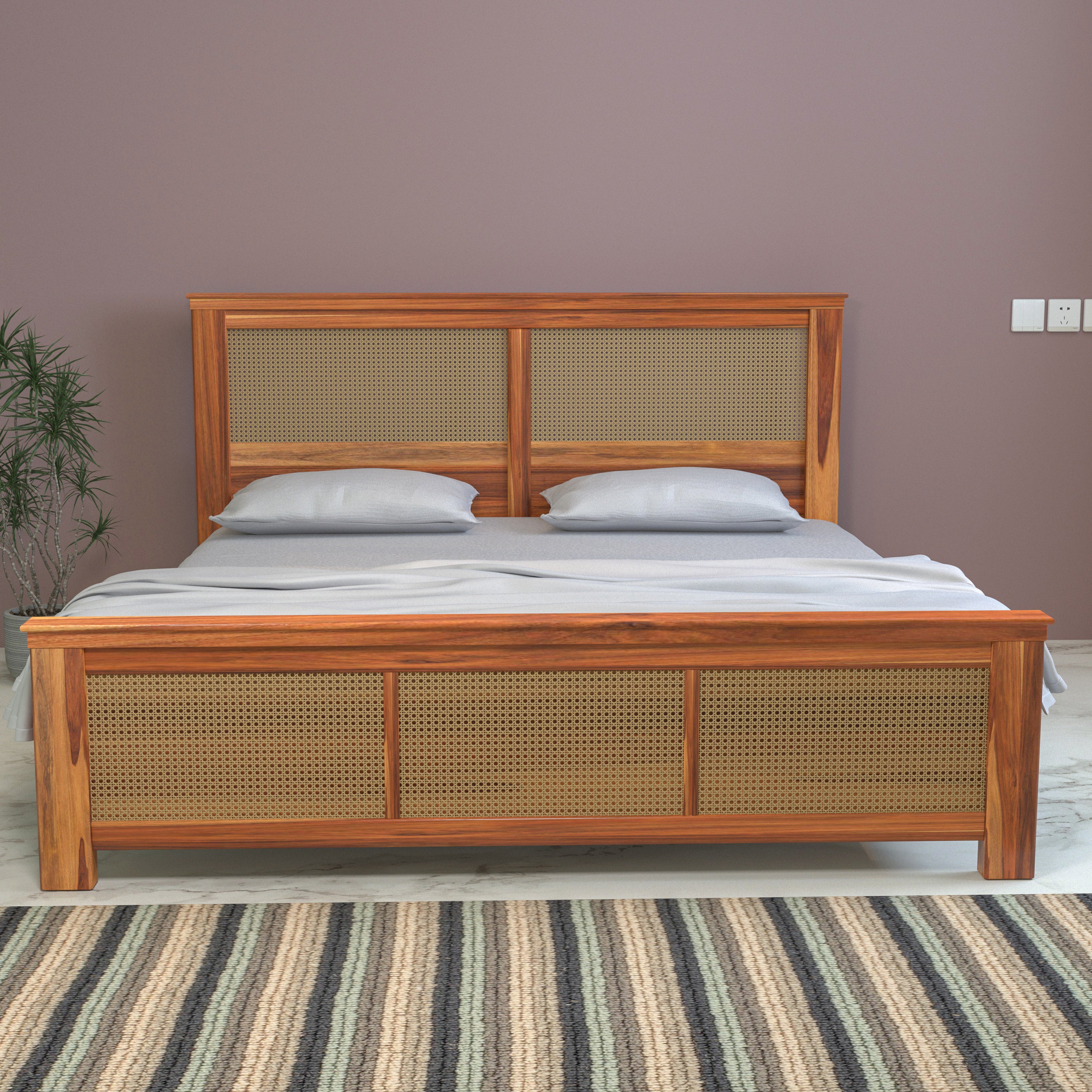 Natural Simple Handmade Classic Cane Wooden Bed for Home Bed