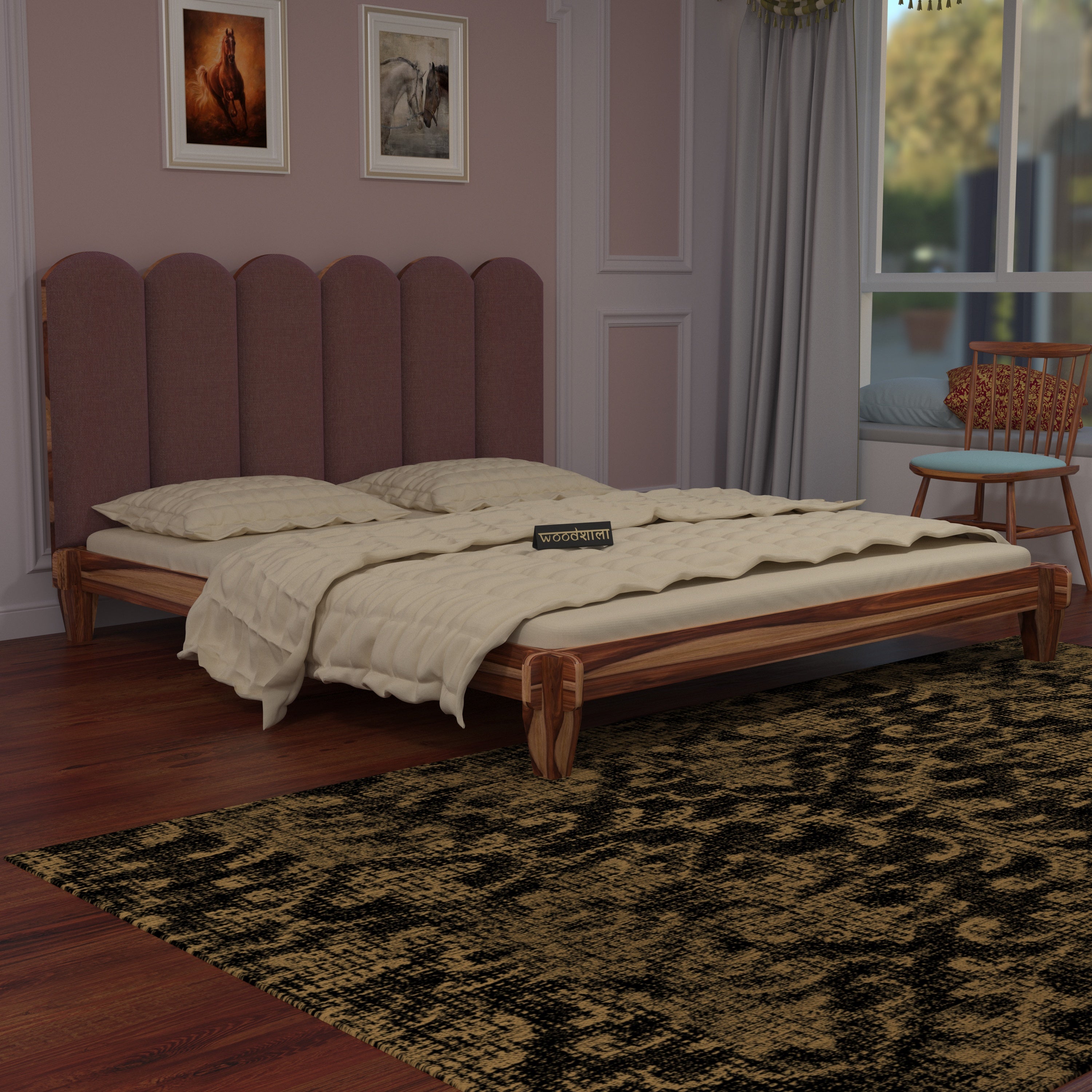 Solid wood upholstered Headboard Classic Design Bed (Sheesham wood) Bed