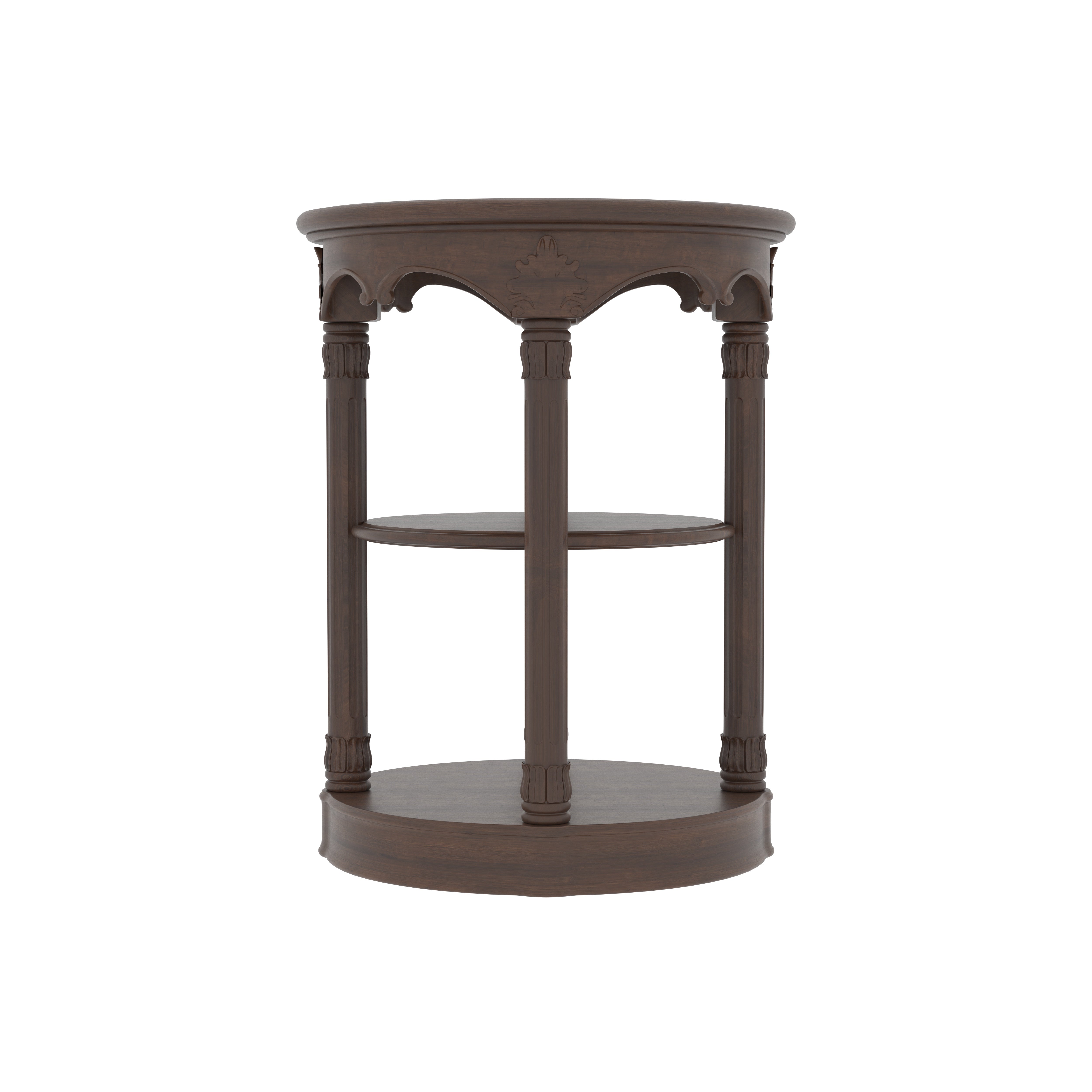 Round Three-Tier Side Table with Carved Scalloped Apron End Table