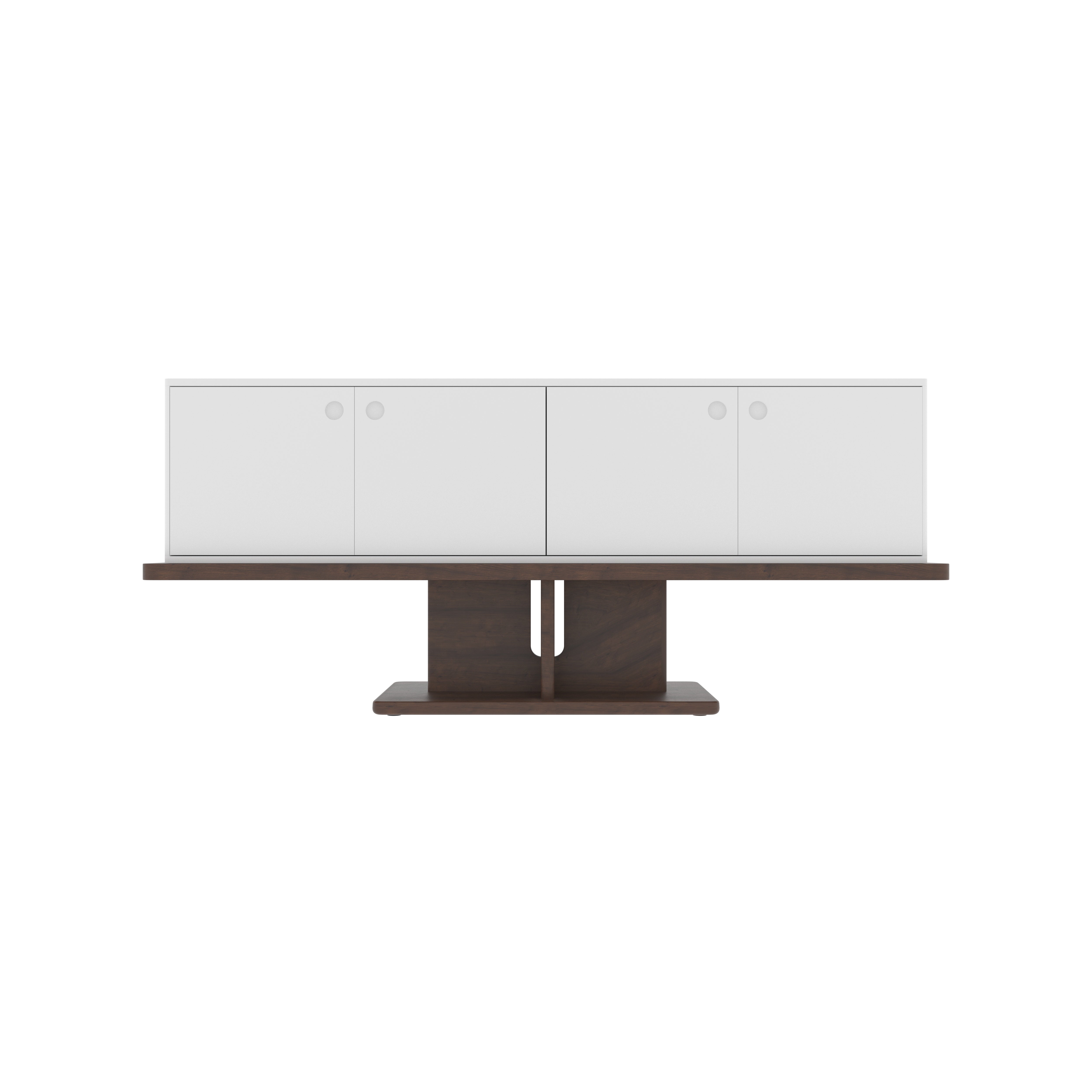 Floating White TV Stand with Walnut Pedestal - Modern Suspended Entertainment Console Tv stand