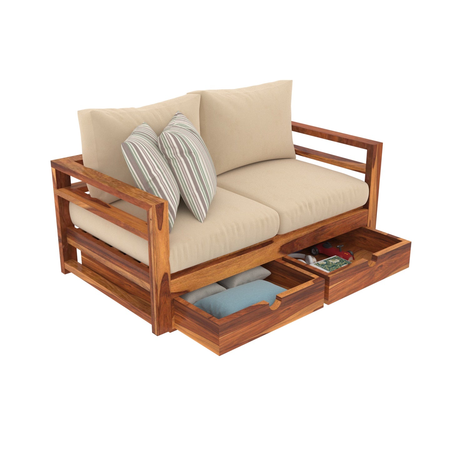 Moccasin Shaded Vintage Wooden Sofa With Storage Sofa