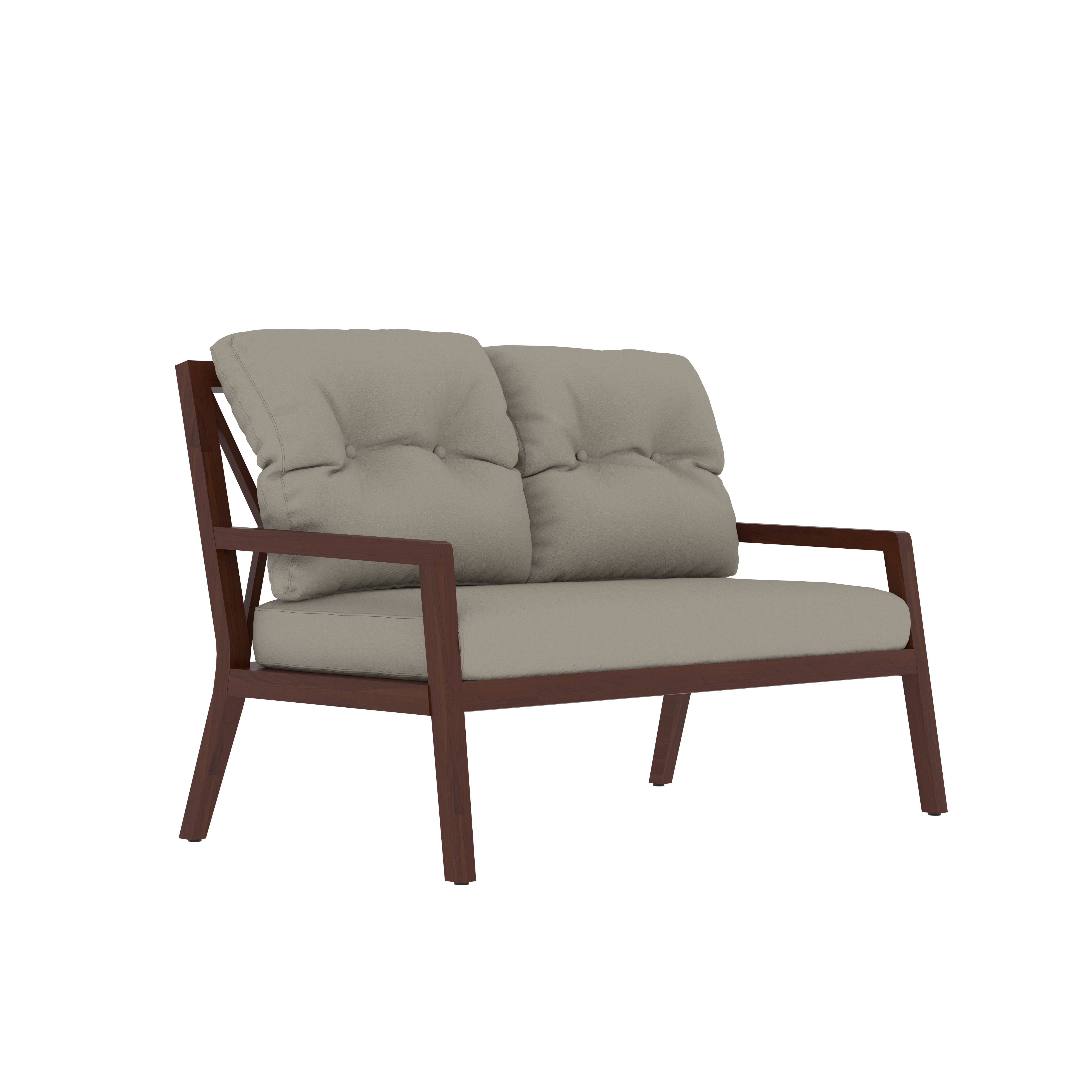 Mid-Century Wooden 2-Seater Sofa with Padded Cushions Sofa