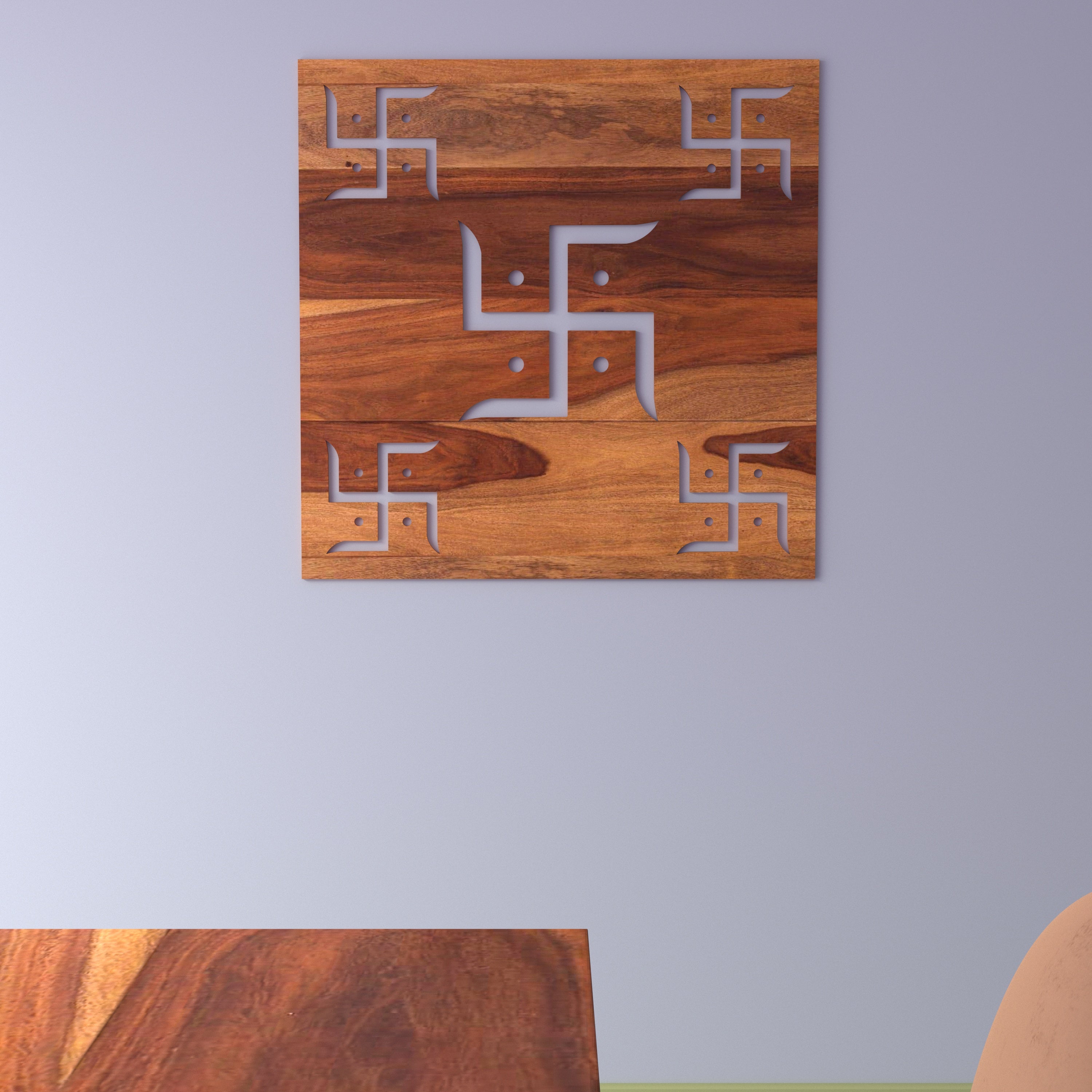 Traditional Vintage Style Wooden Square Swastik Wall Decor Wall Decor
