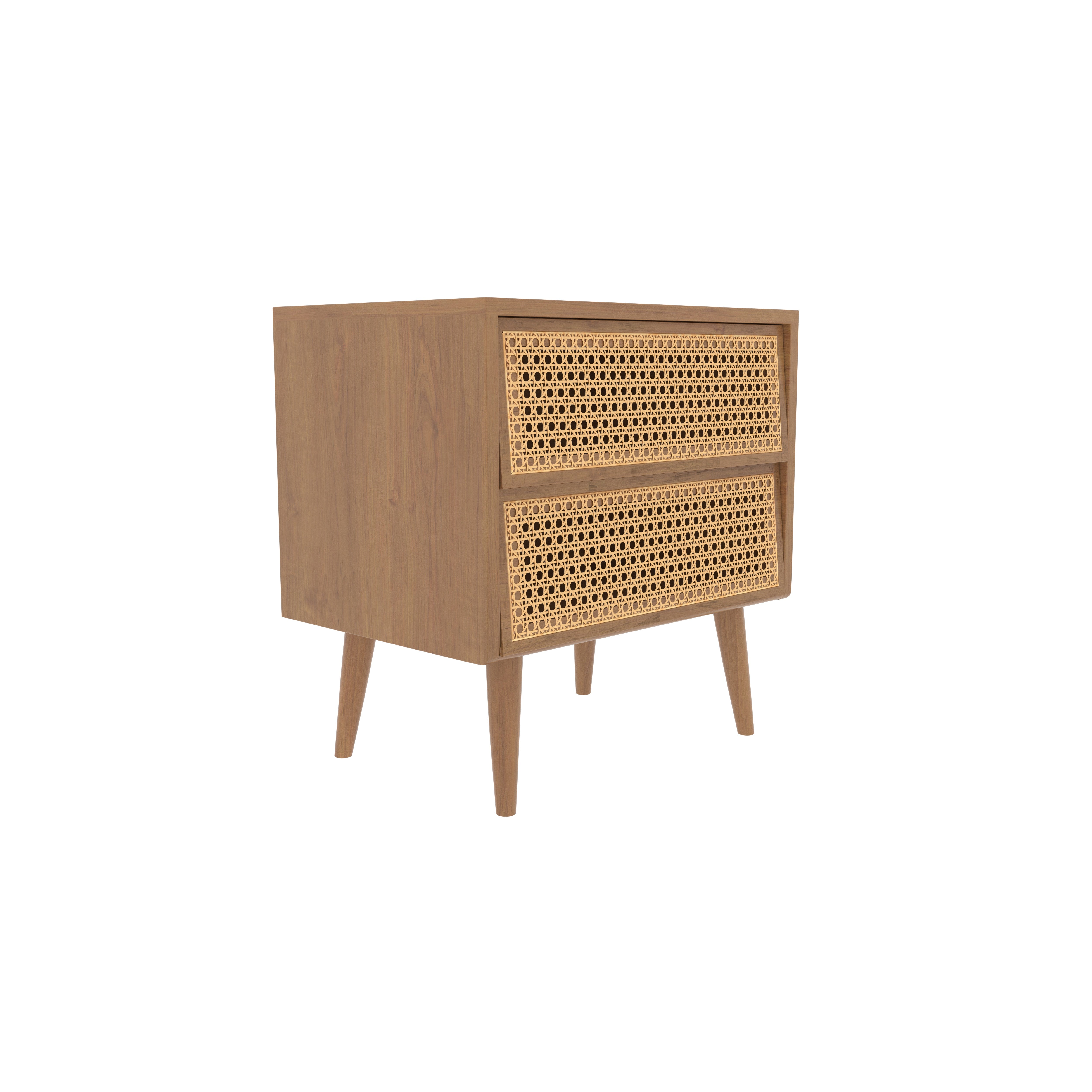 Engineered Wood Bedside Table with Cane Webbing Drawers Bedside