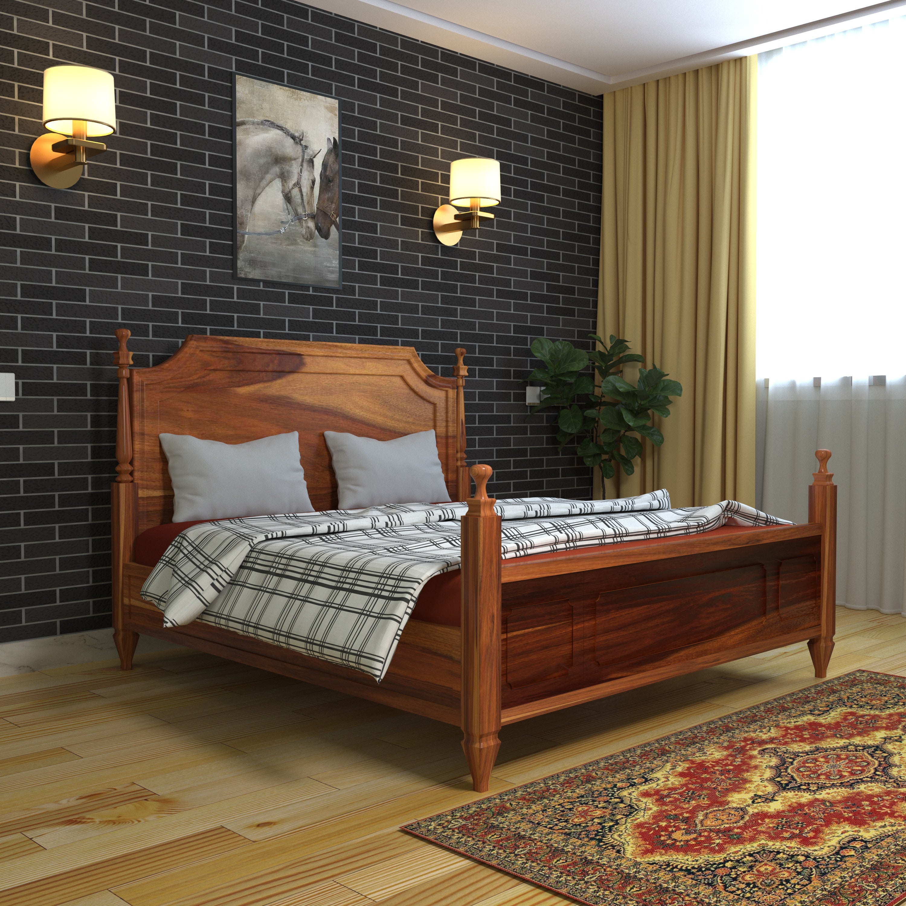 Classic Vintage Crown Styled Wooden Handmade Bed for Home Bed