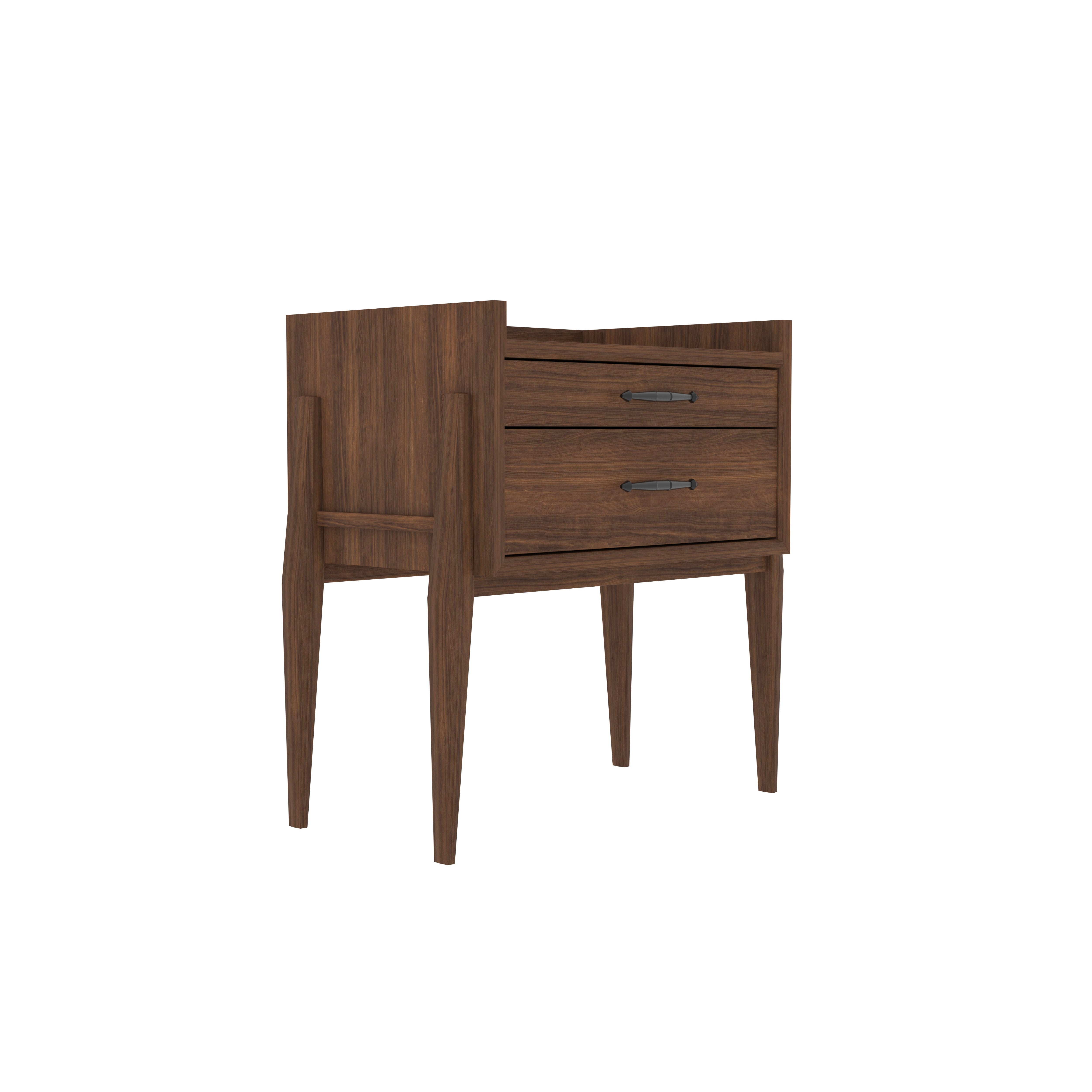 Mid-Century Modern Two-Drawer Bedside Table with Tapered Legs Bedside