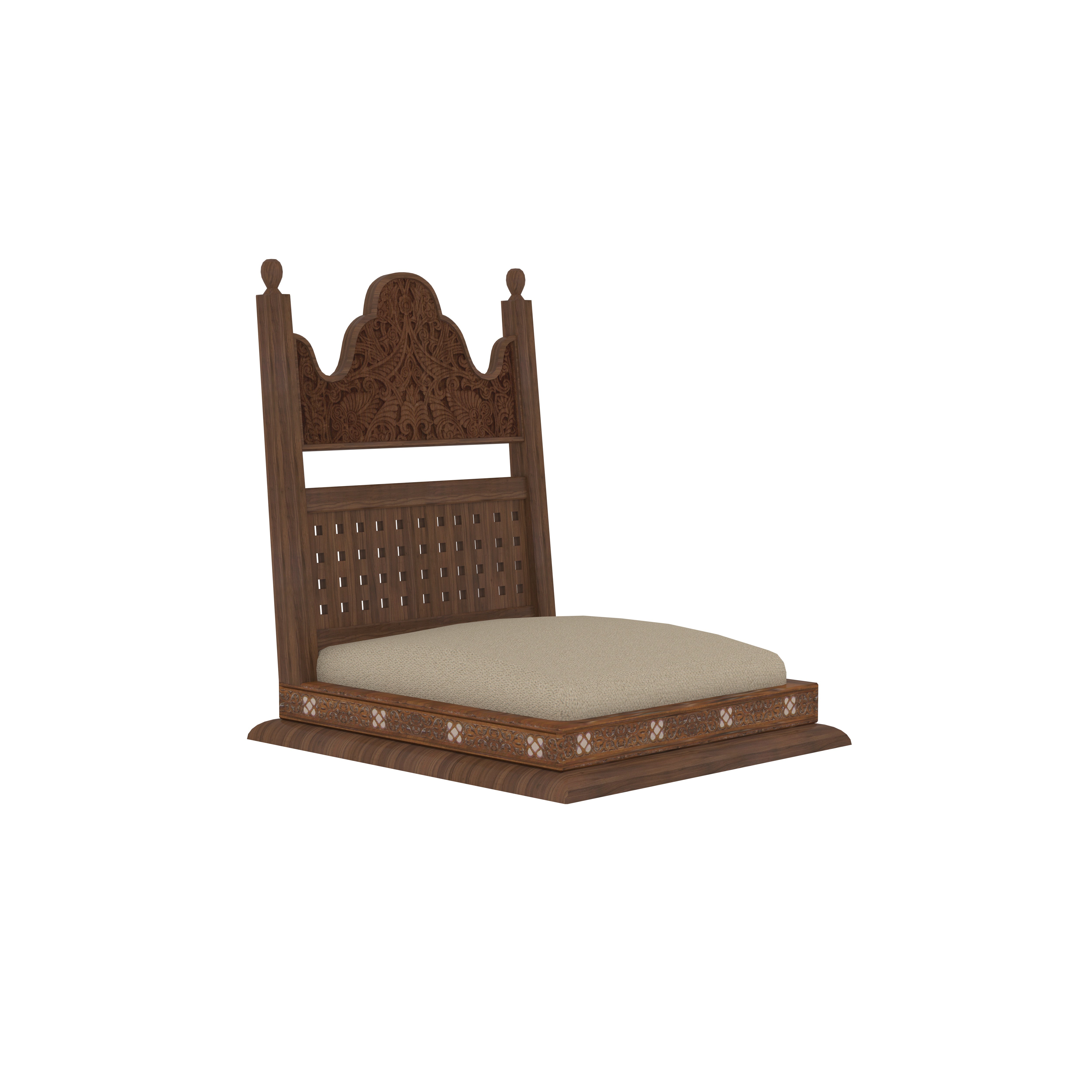 Handcrafted Wooden Dining Set - Ornate Carved Chairs with Cream Upholstery (6 Seater) Japanese Dining Set