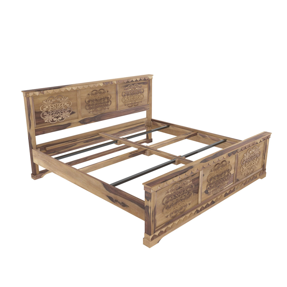 Solid wood Flower Carved Bed (Sheesham Wood)