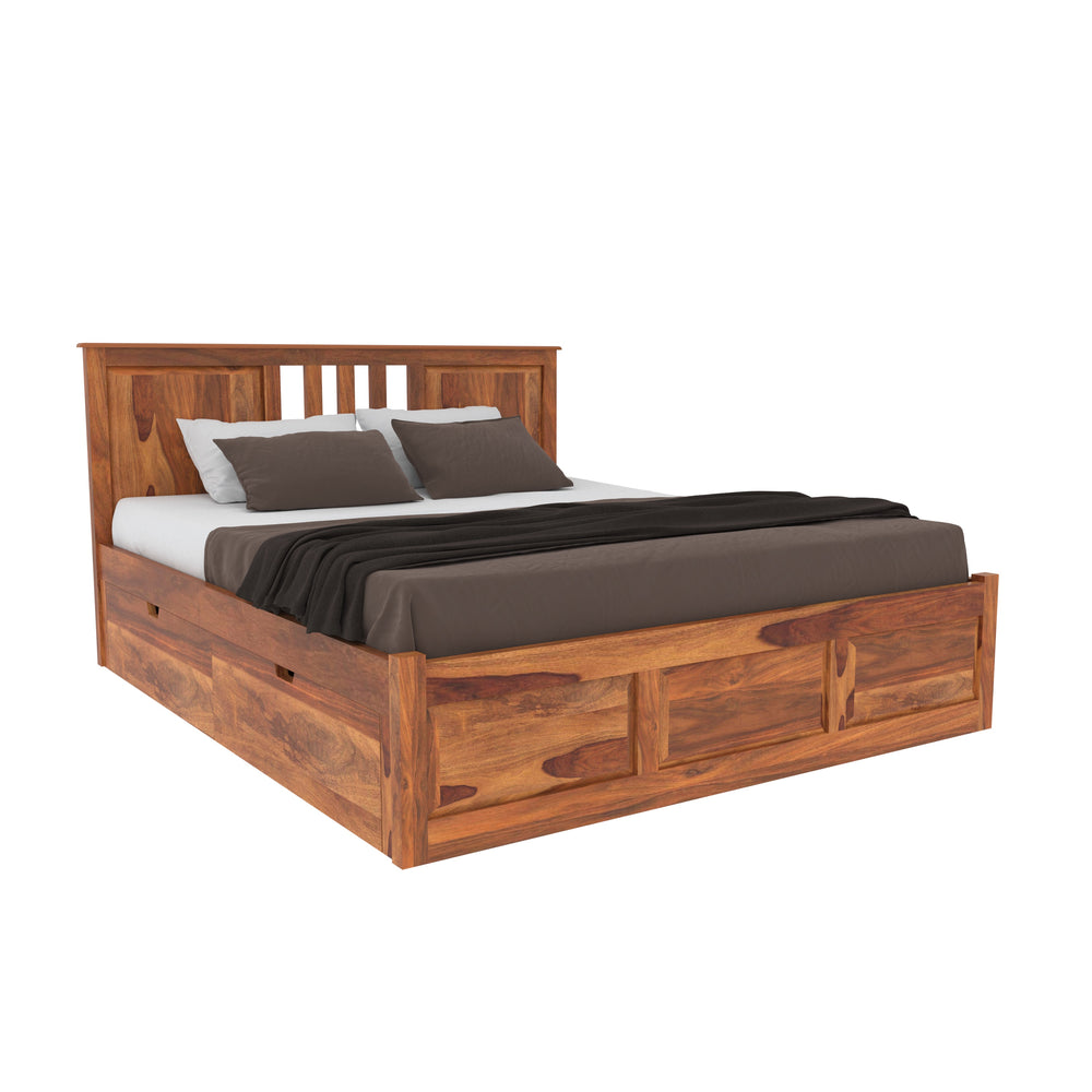 Minimalist Handcrafted Royal Heritage King Size Wooden Drawer Storage Bed