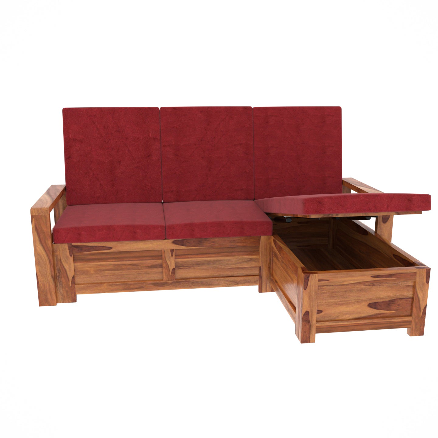 Royal Red Wooden Premium 3 Seater Sofa with Bed Storage Sofa