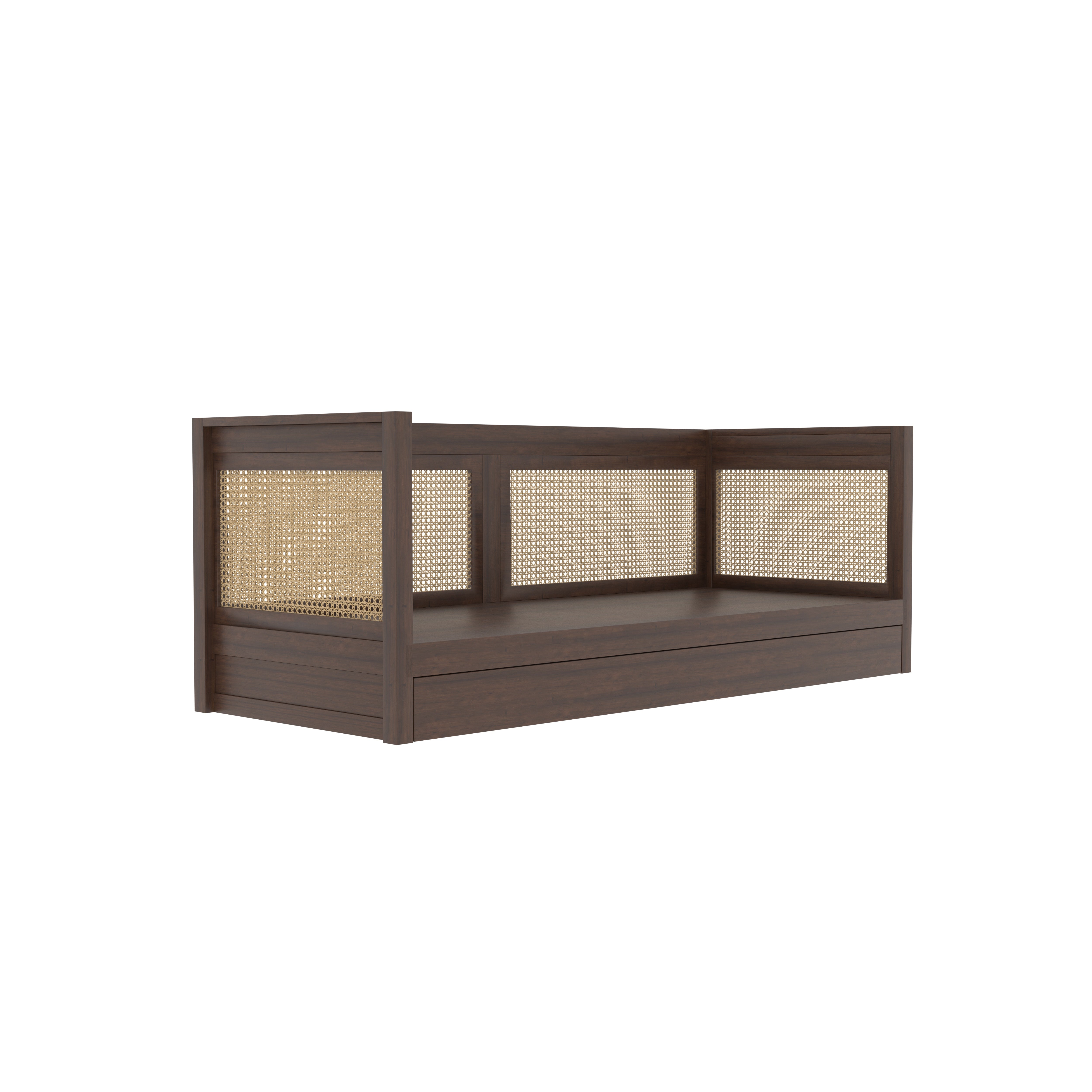 Daybed with Cane Panels and Pull-Out Trundle Bed Sofa cum bed