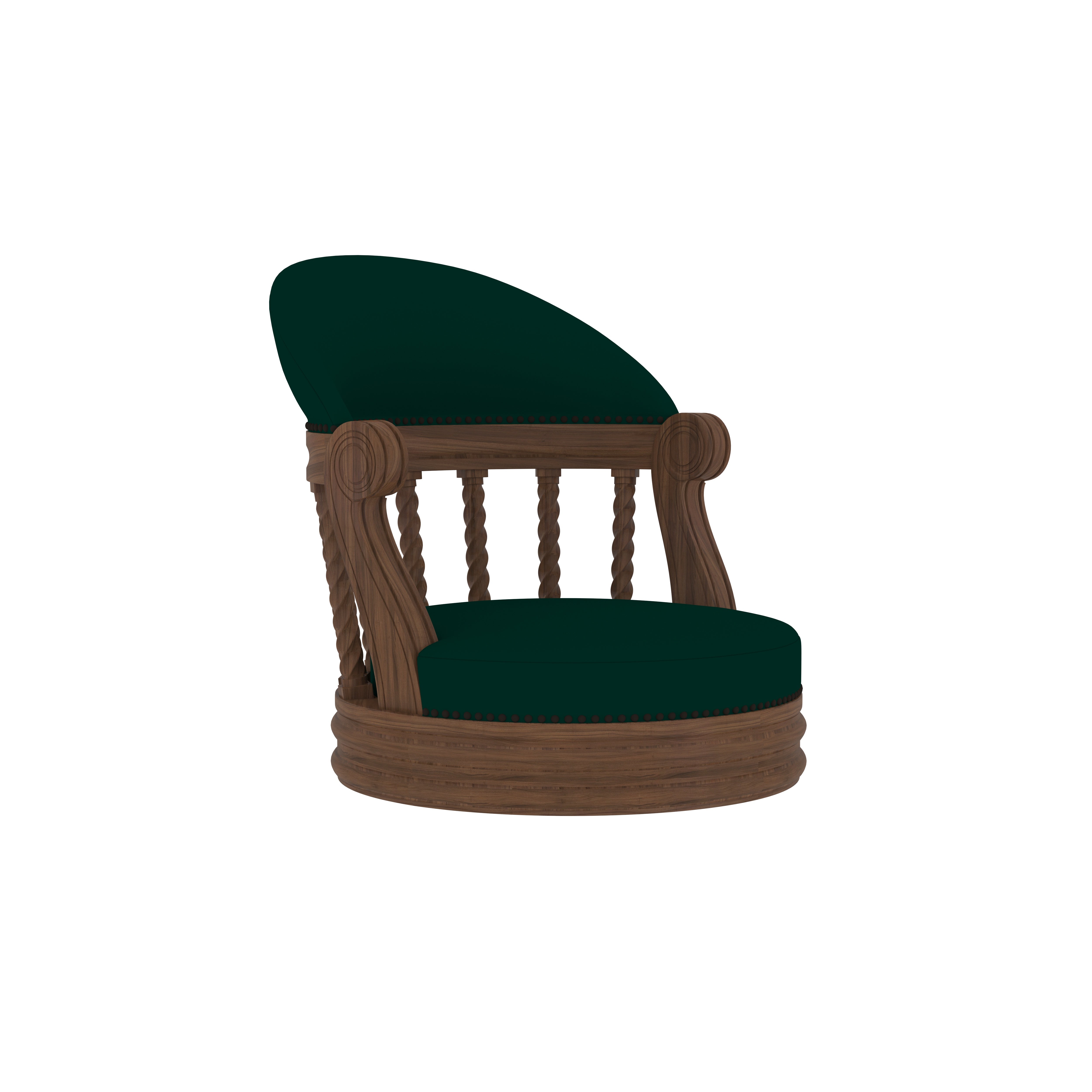 Handcrafted Round Wooden Dining Set - Spindle Back Chairs with Green Upholstery (6 Seater) Dining Set