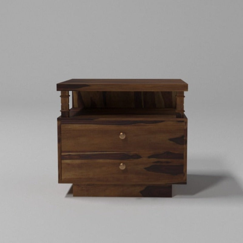 Pillared Dual Drawer Bedside Table Bedside