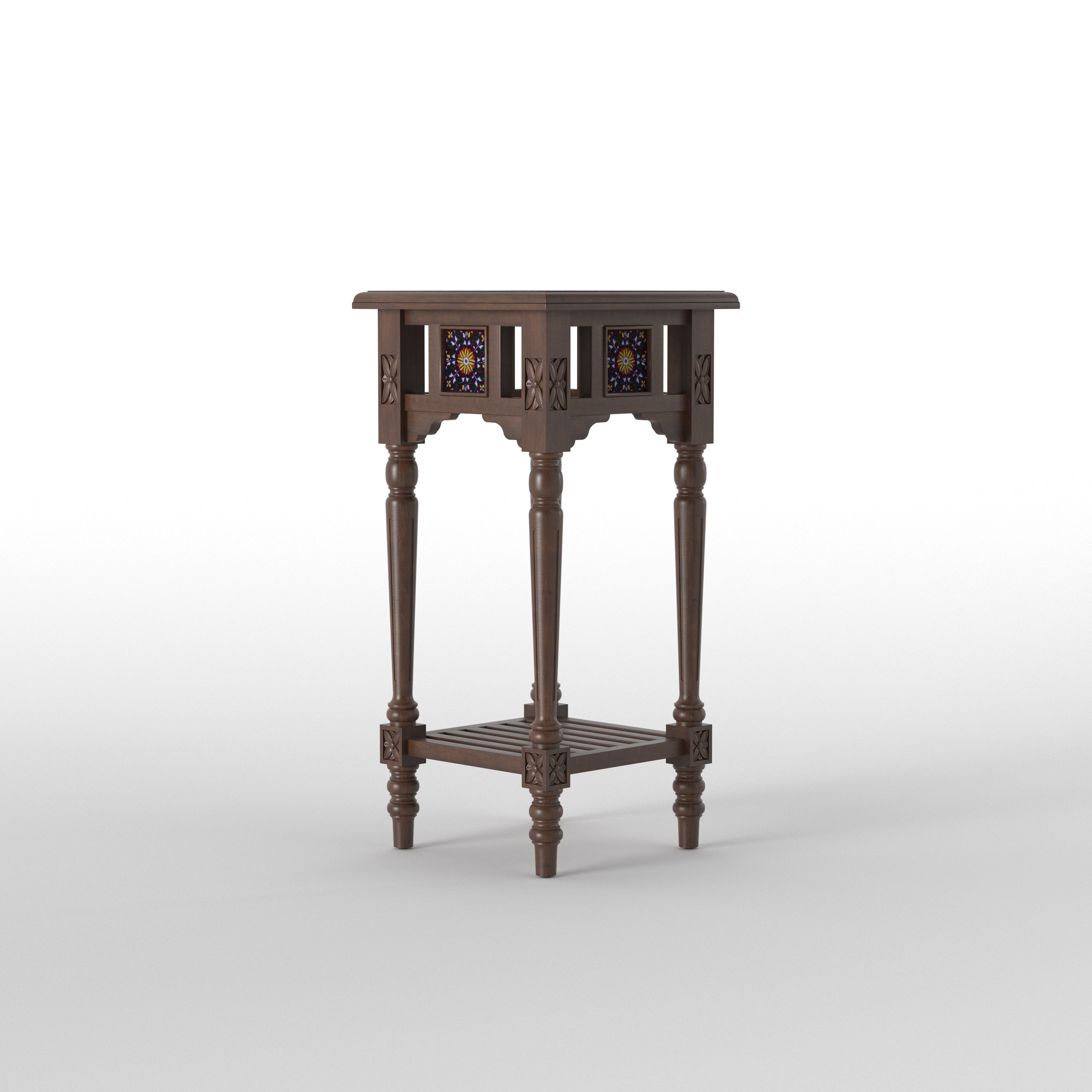 Tall Accent Plant Stand with Artistic Panel Detailing End Table