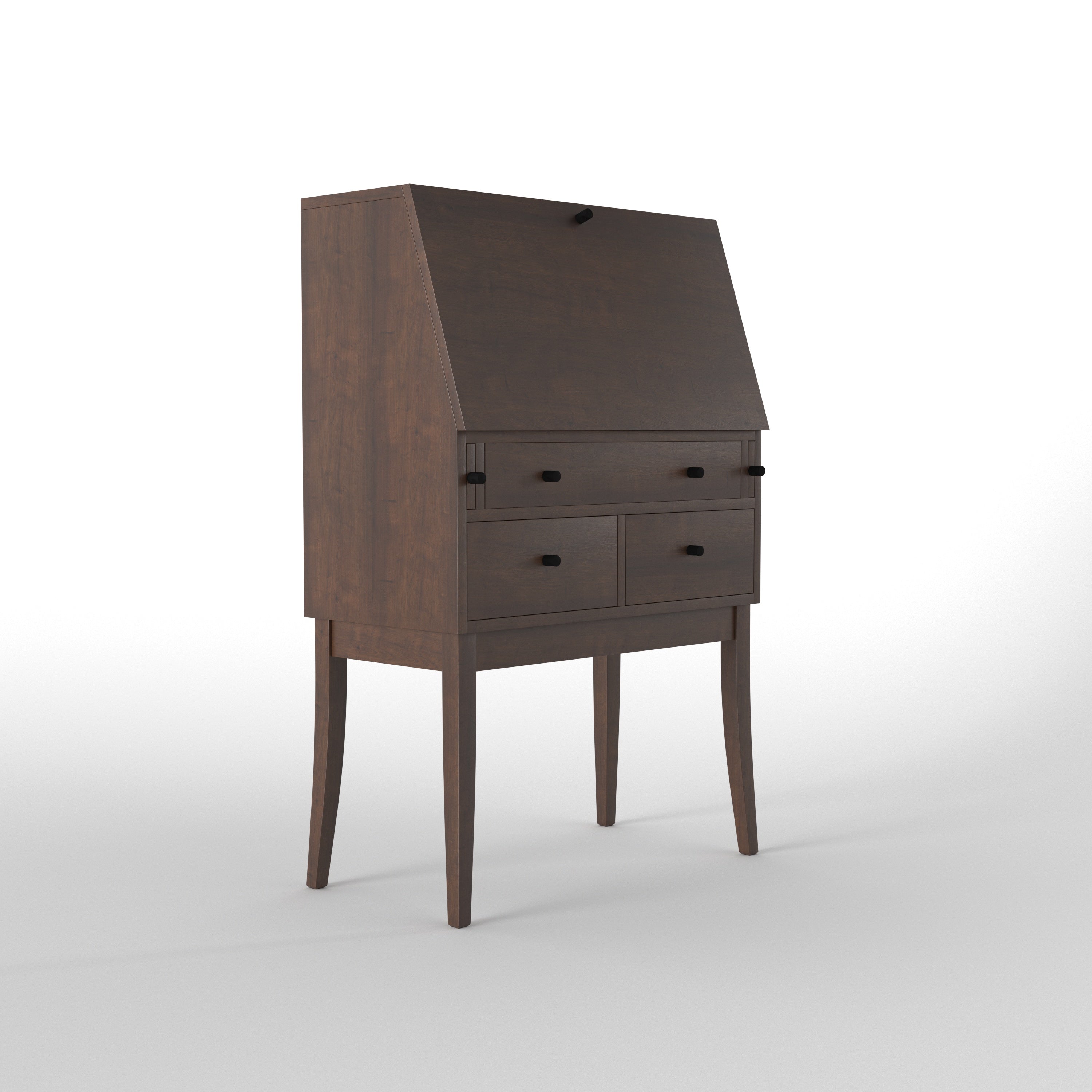 Handcrafted Solid Wood Secretary Desk Bureau with Fall-Front Lid & Four Drawers Study Table