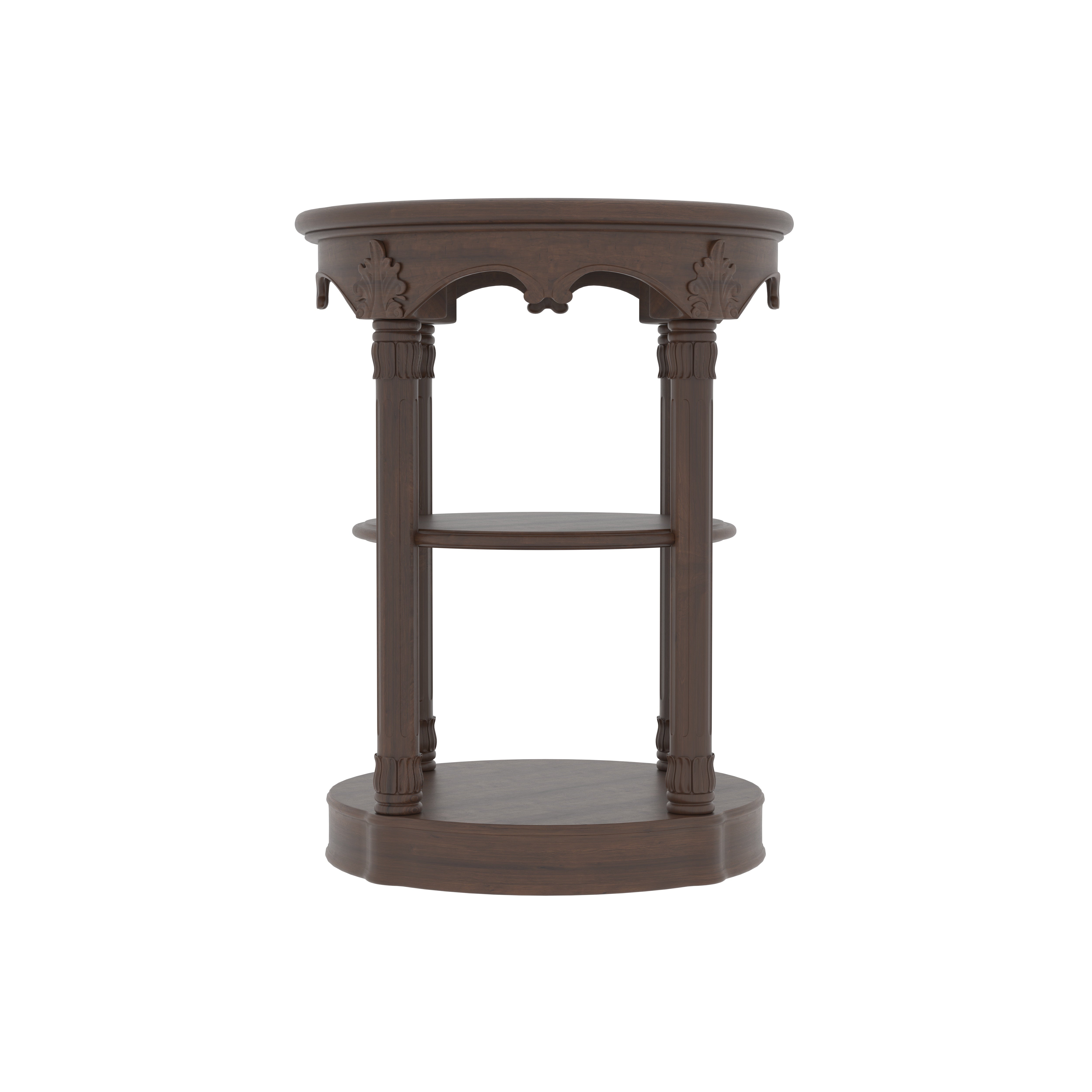 Round Three-Tier Side Table with Carved Scalloped Apron End Table