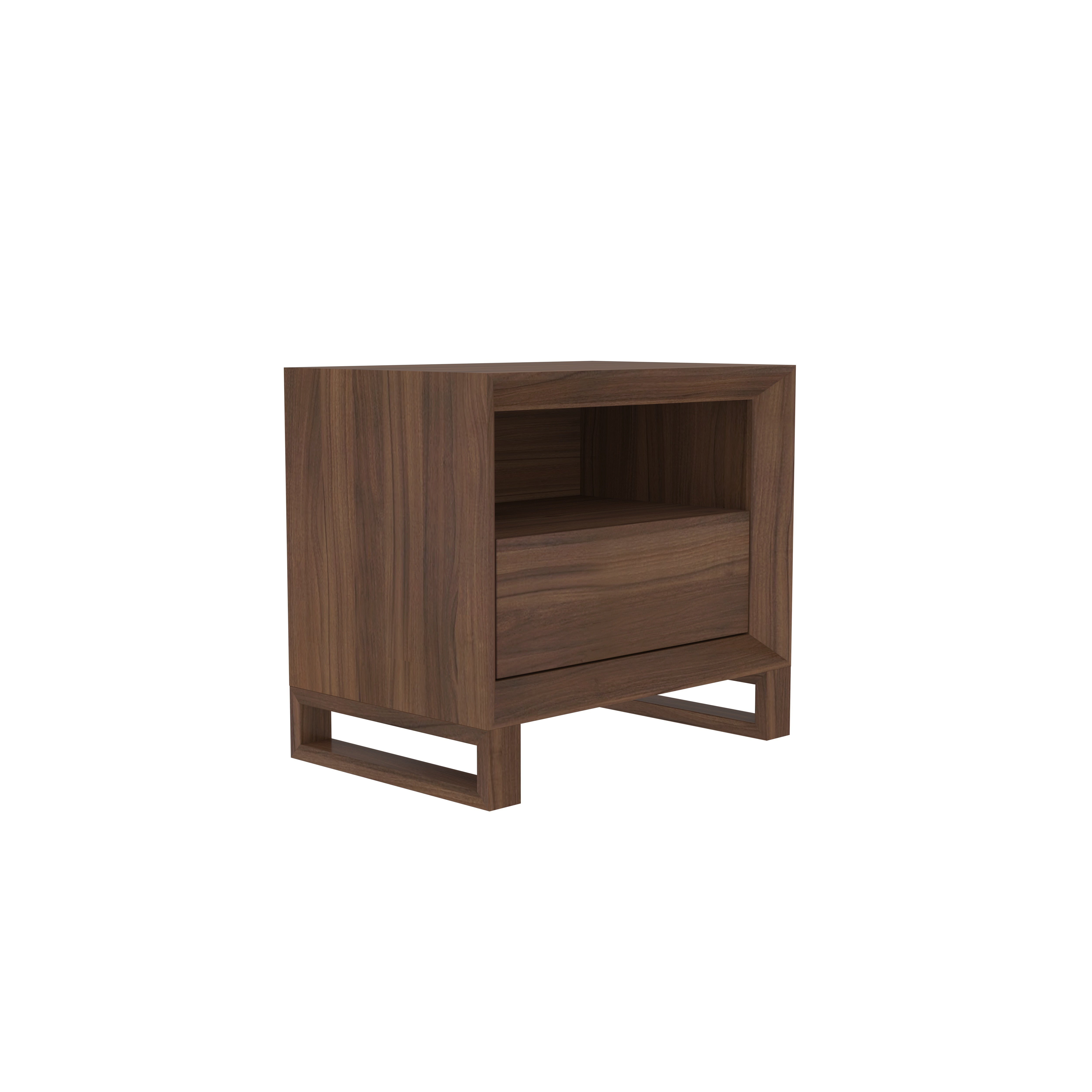 Modern Bedside Table with Open Shelf and Single Drawer Storage Bedside