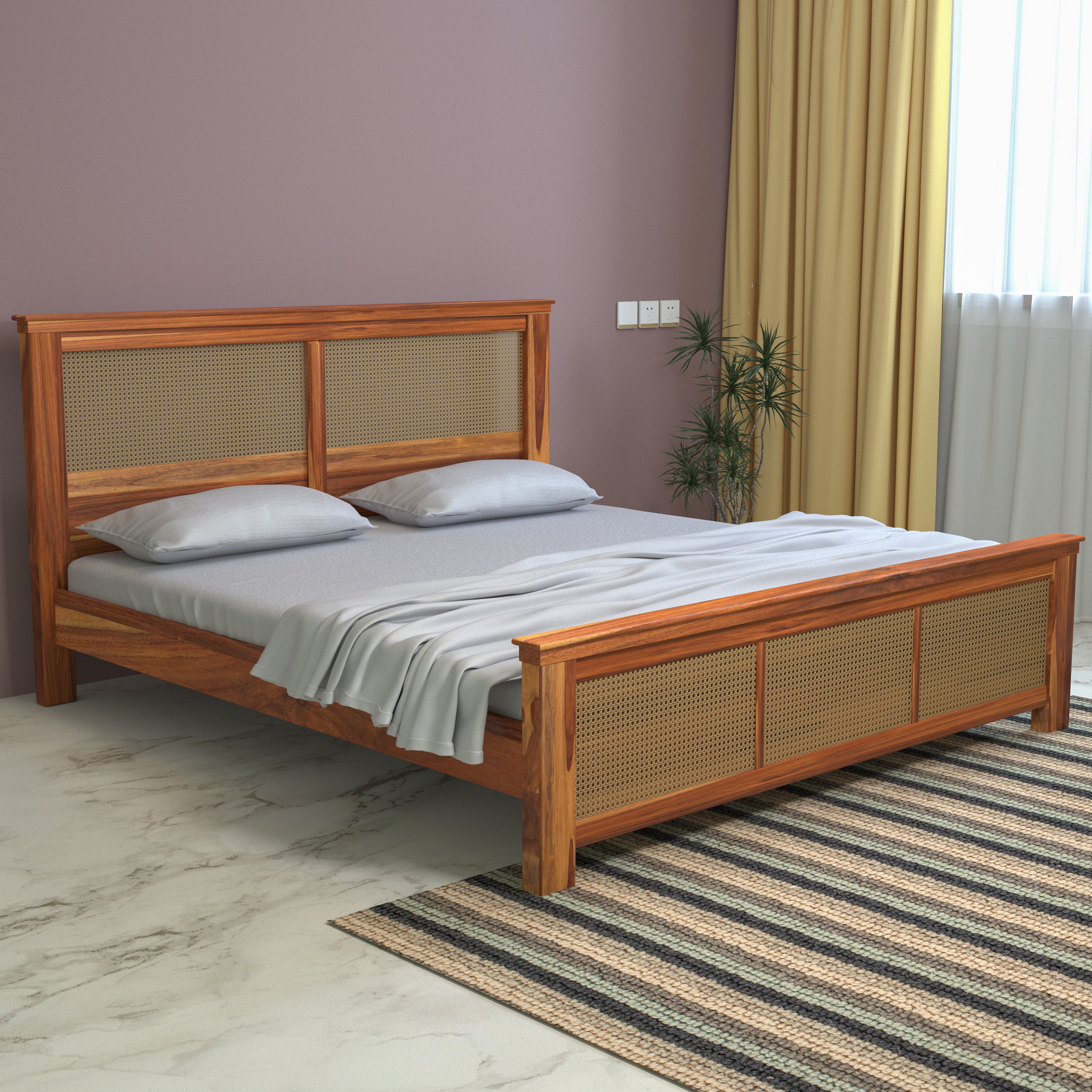 Natural Simple Handmade Classic Cane Wooden Bed for Home Bed