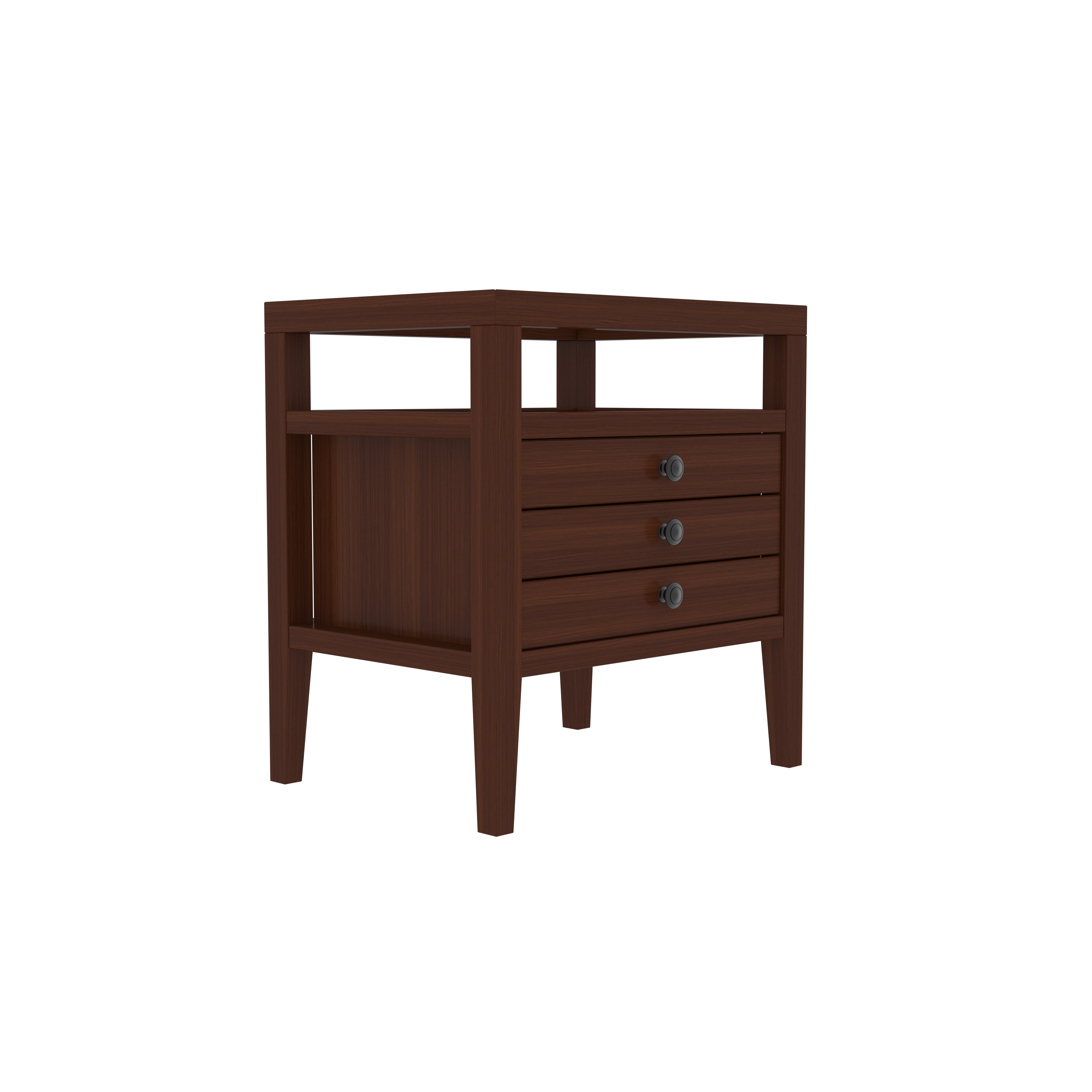 Traditional Three-Drawer Bedside Table with Open Shelf Storage Bedside