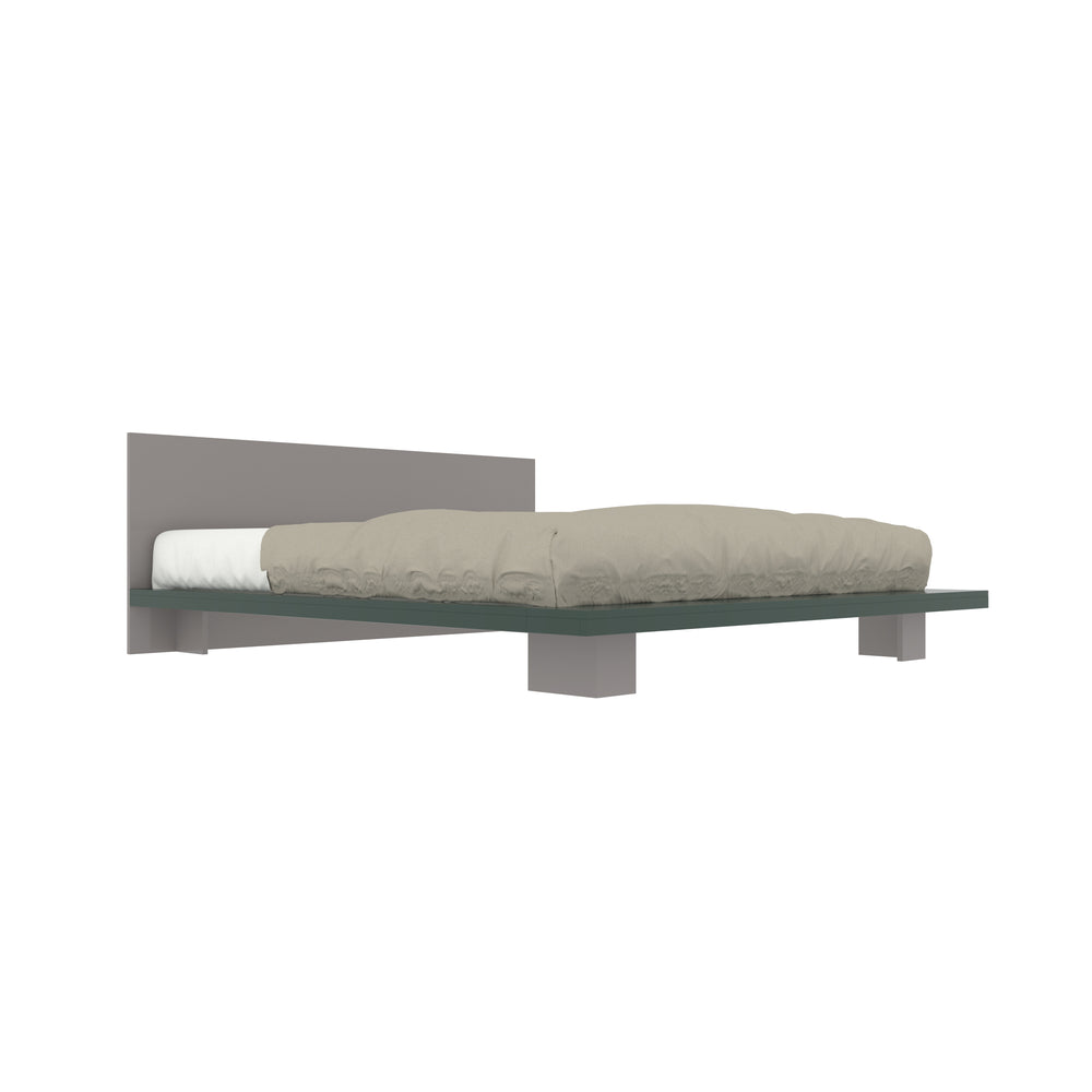 Minimalist Low-Height Platform Bed with Grey Headboard and Matte Finish