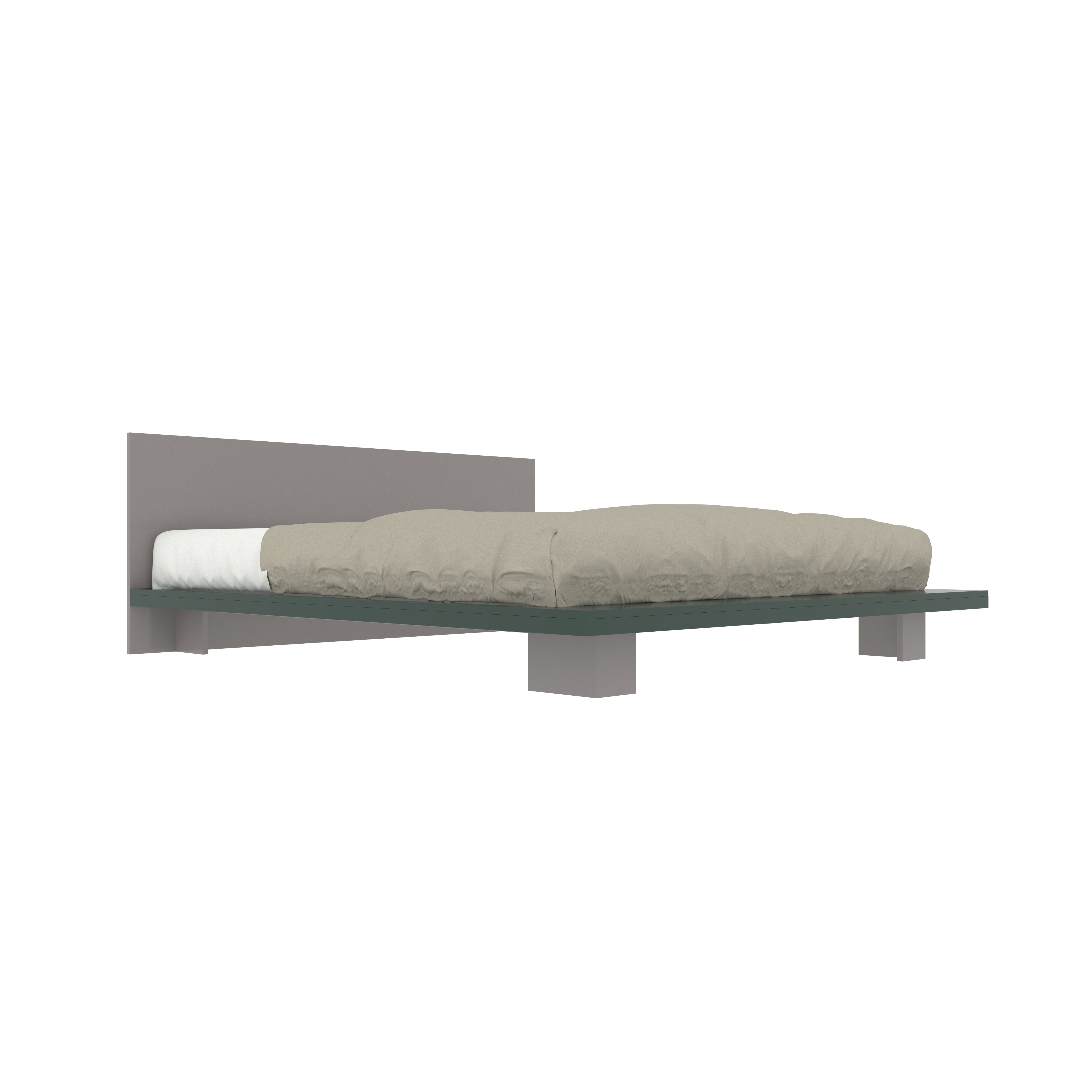 Minimalist Low-Height Platform Bed with Grey Headboard and Matte Finish Bed