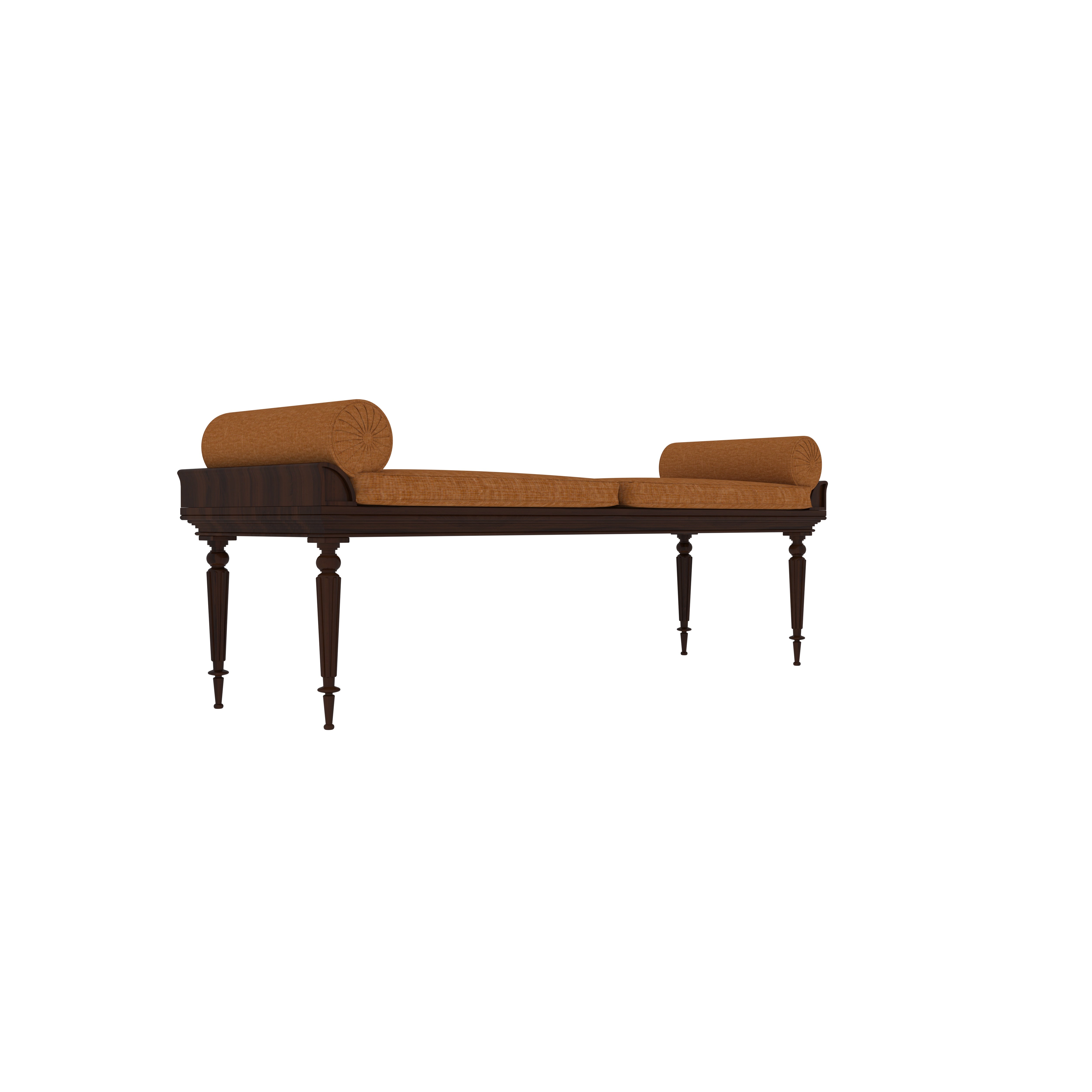 Traditional Teak Wood Divan with Bolster Cushions Classic Carved Bench Bench