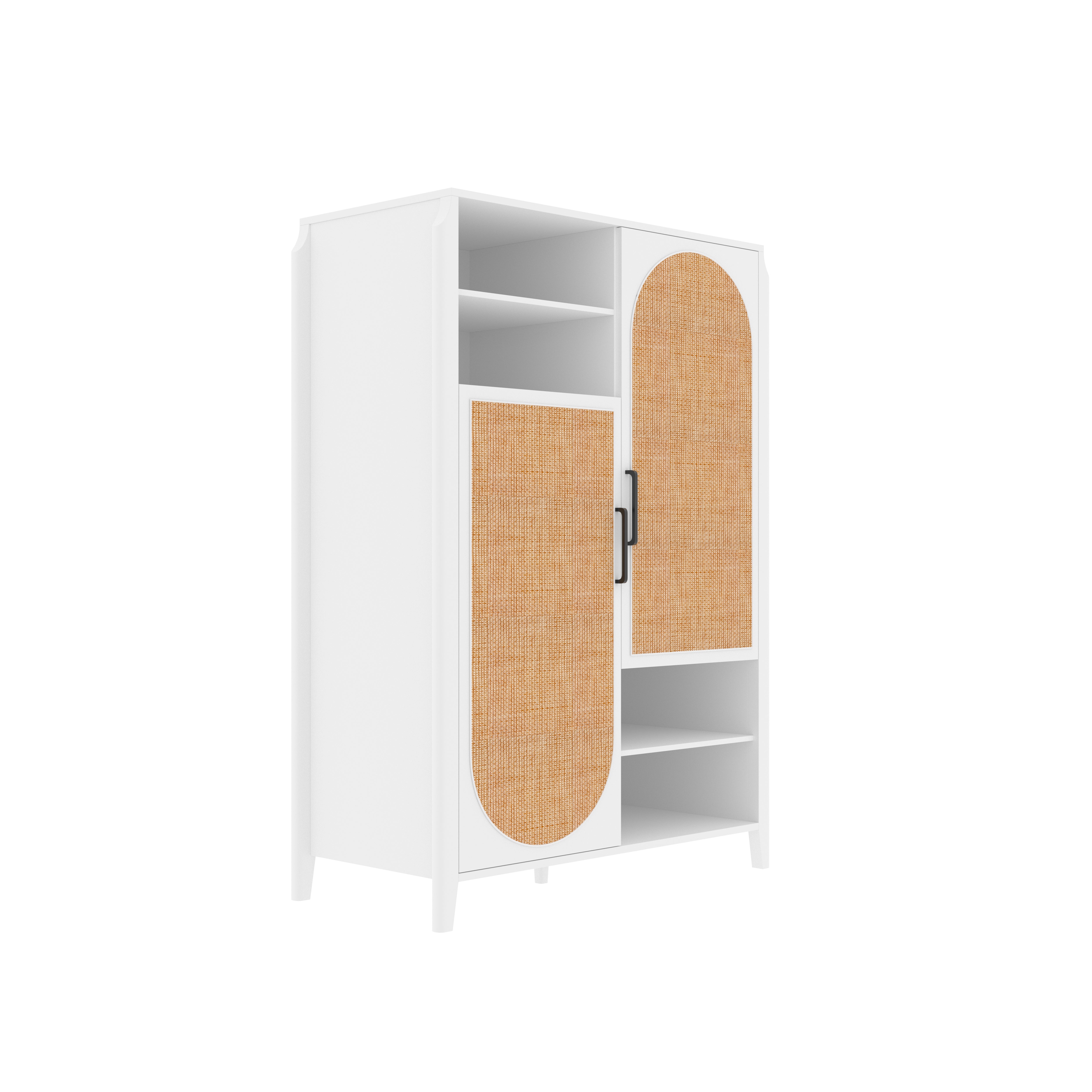 Amsterdam Asymmetric Storage Unit with Curved Cane Panels Wardrobe