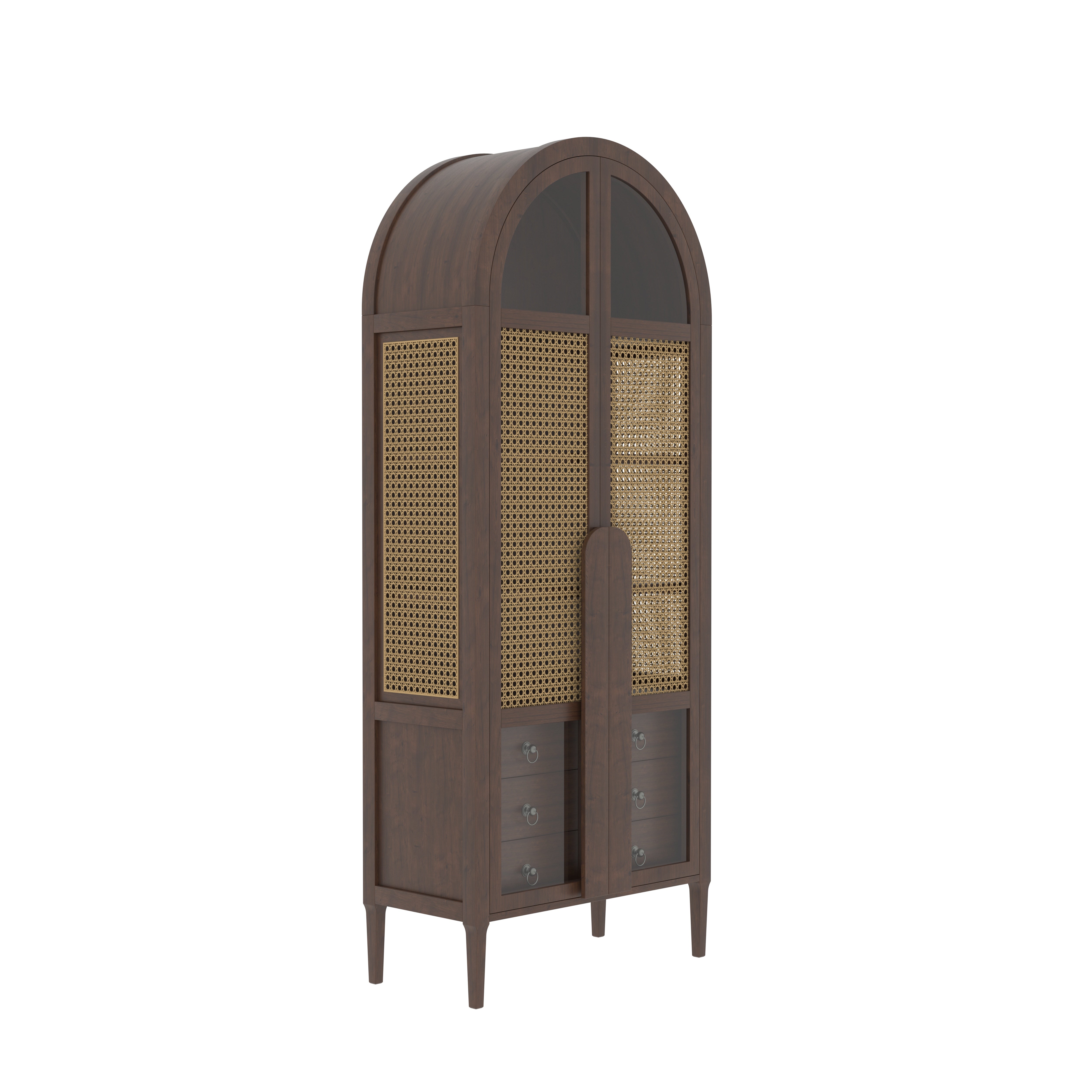 Valdoro Arched European Luxury Wardrobe with Woven Cane Panels and Elegant Storage Drawers Wardrobe