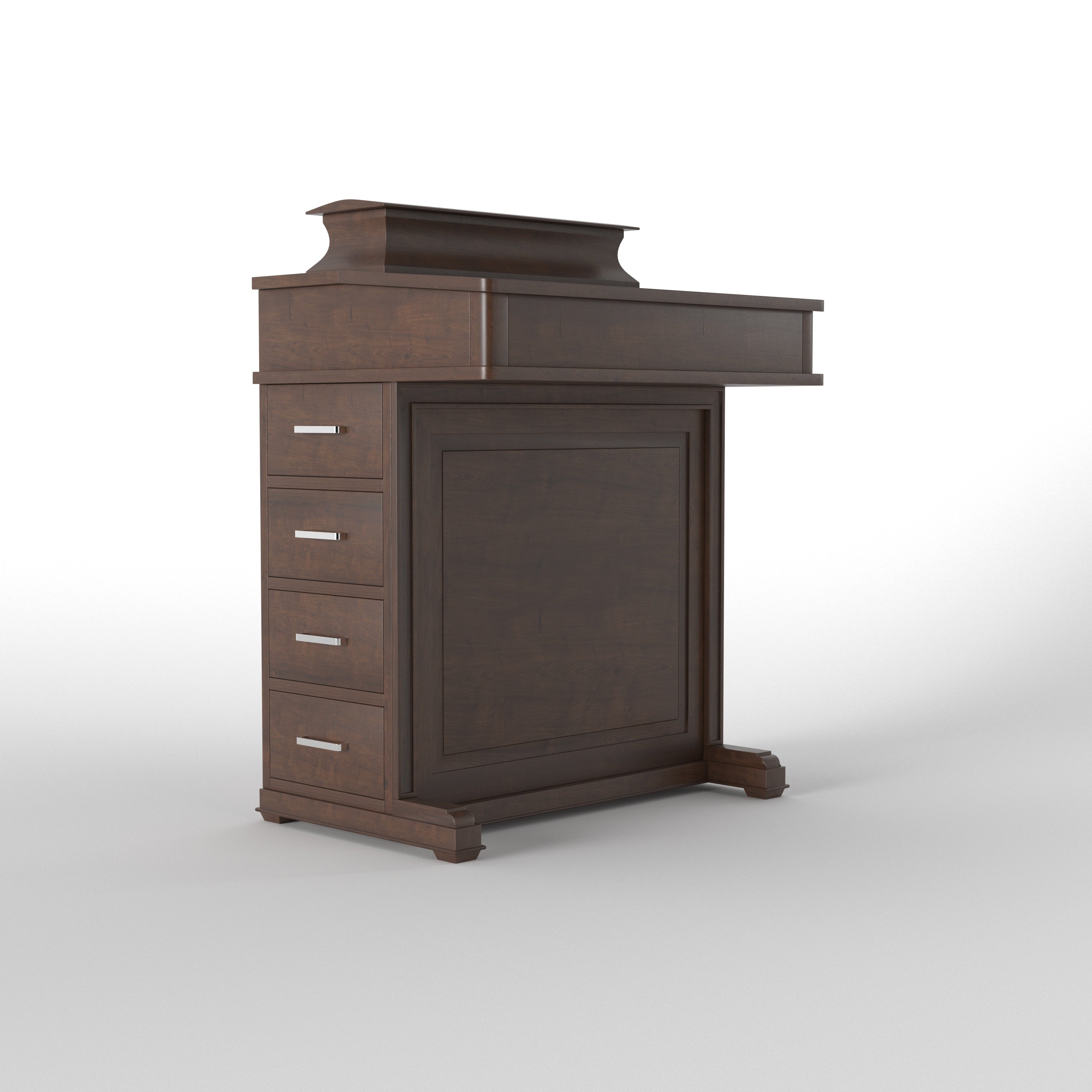 Handcrafted Solid Wood Church Pulpit Lectern with Stepped Crown Top & Four Side Drawers Study Table
