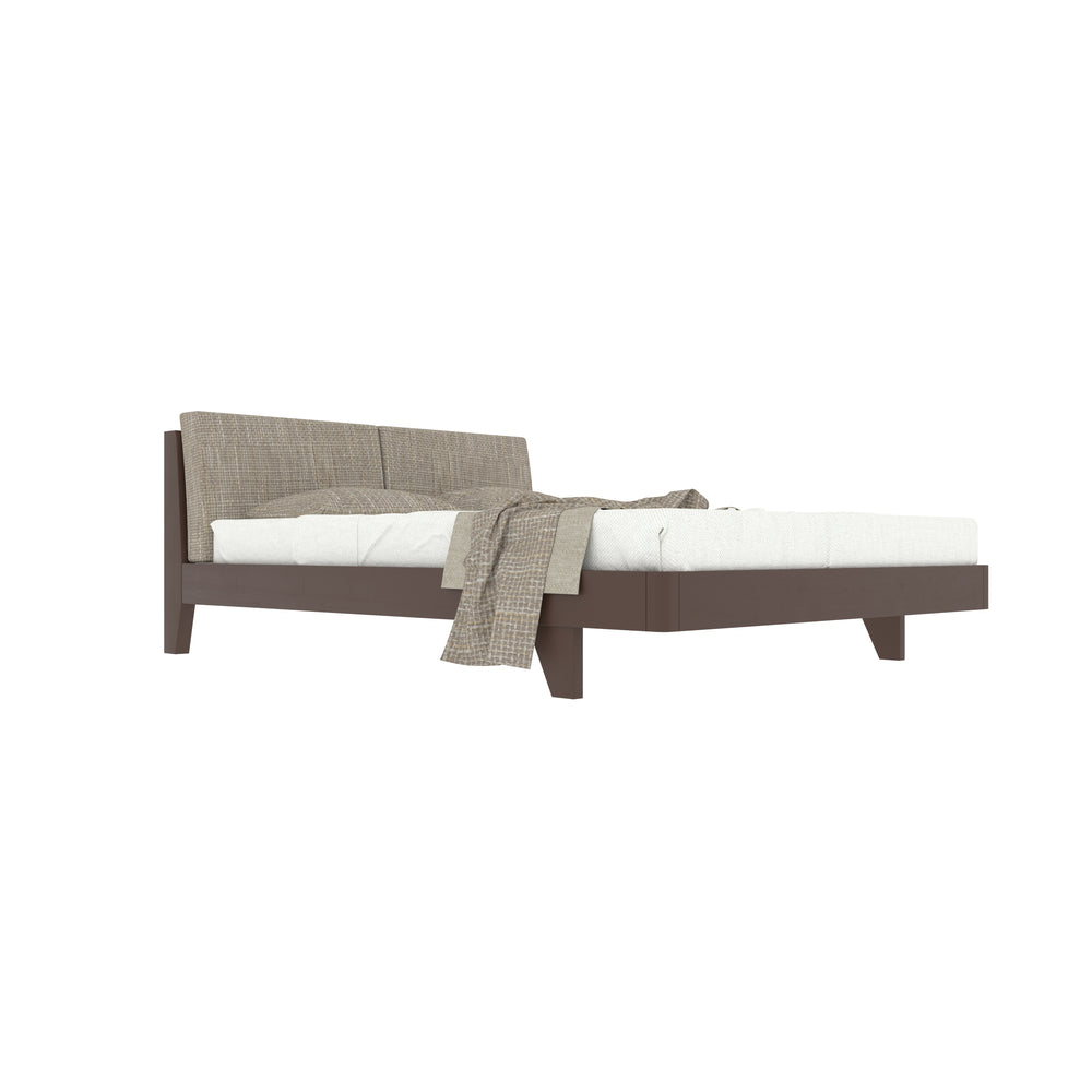 Mid-Century Modern Bed with Angled Headboard & Fabric Upholstery
