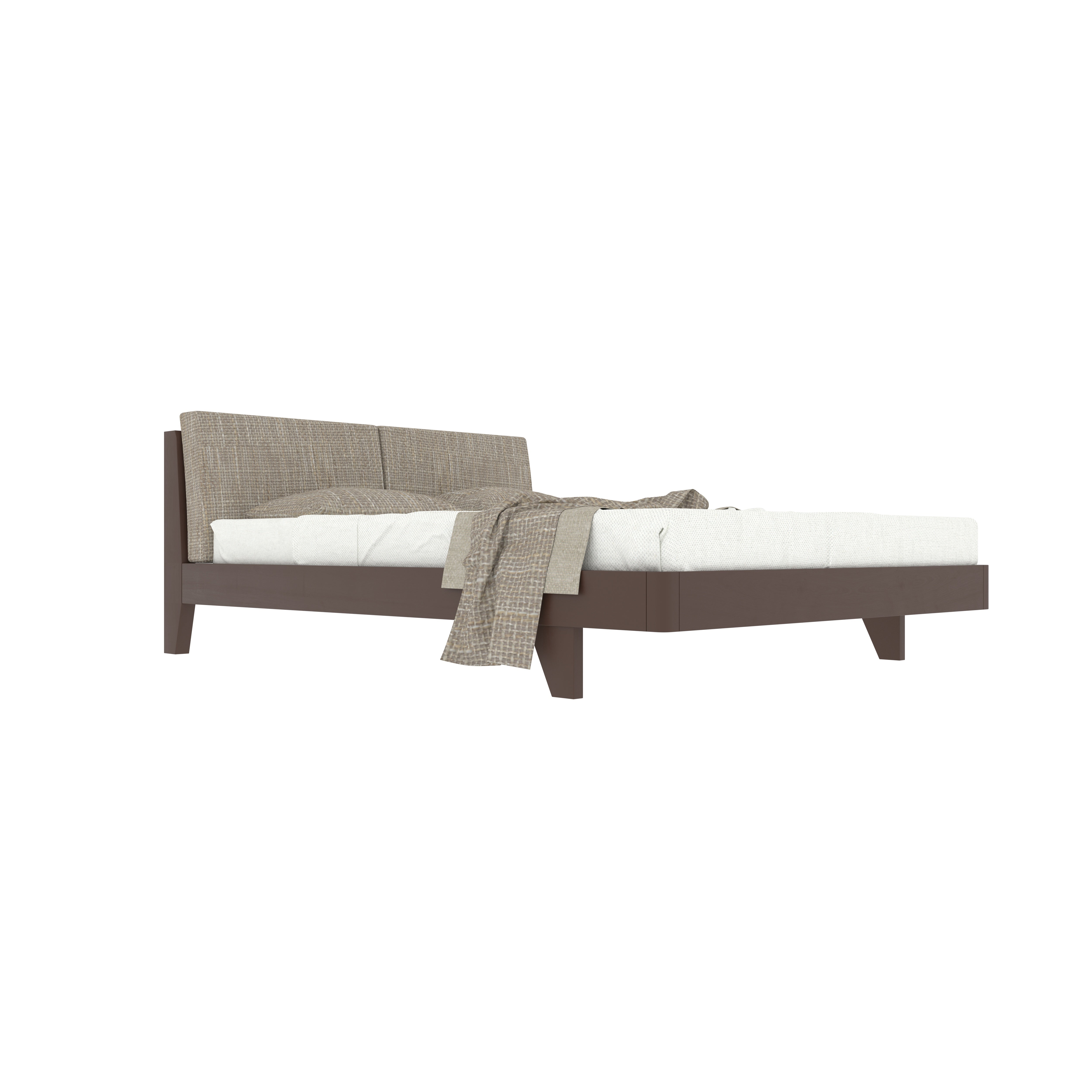 Mid-Century Modern Bed with Angled Headboard & Fabric Upholstery Bed
