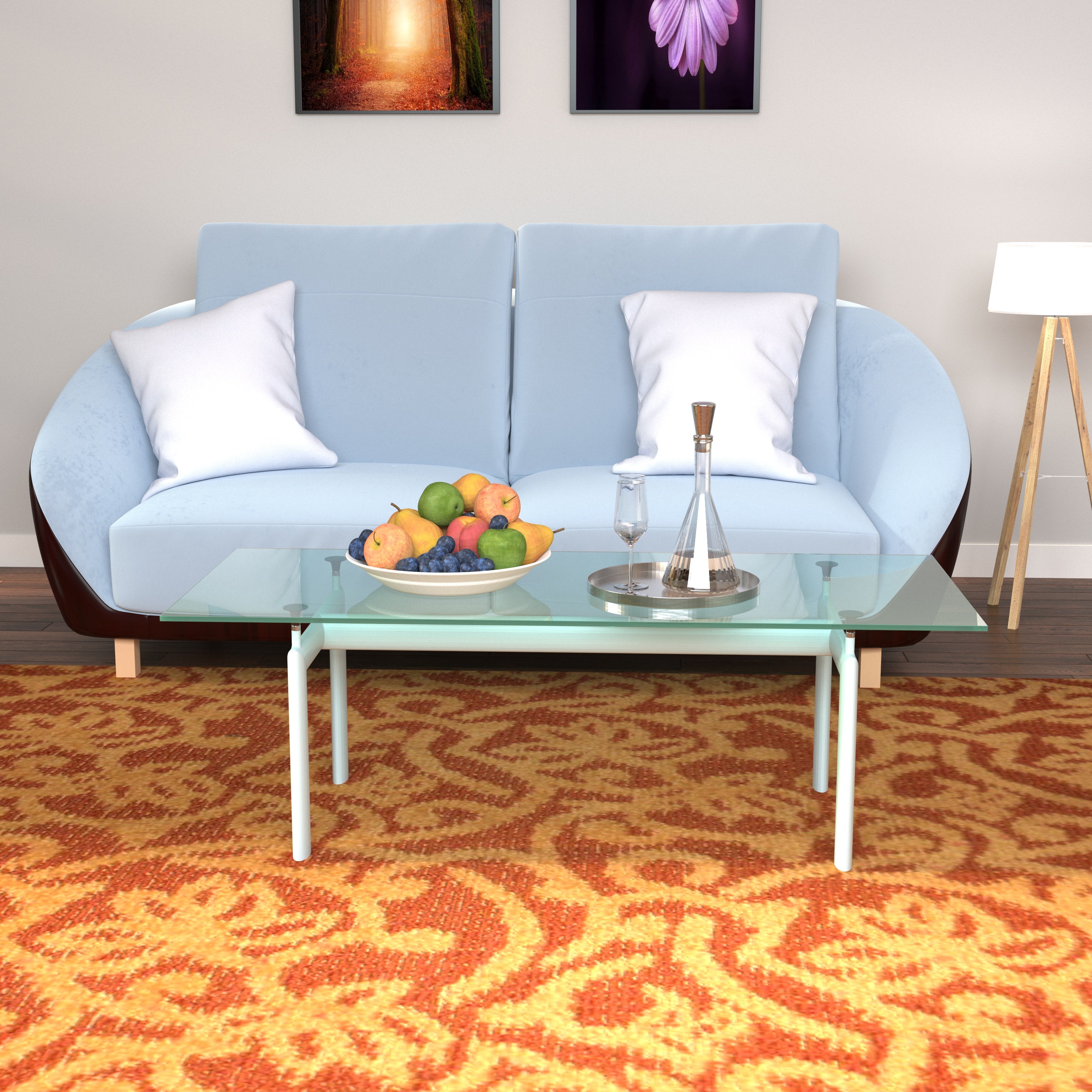 Air-Force Blue Smooth Finish Wooden 2 Seater Sofa Sofa