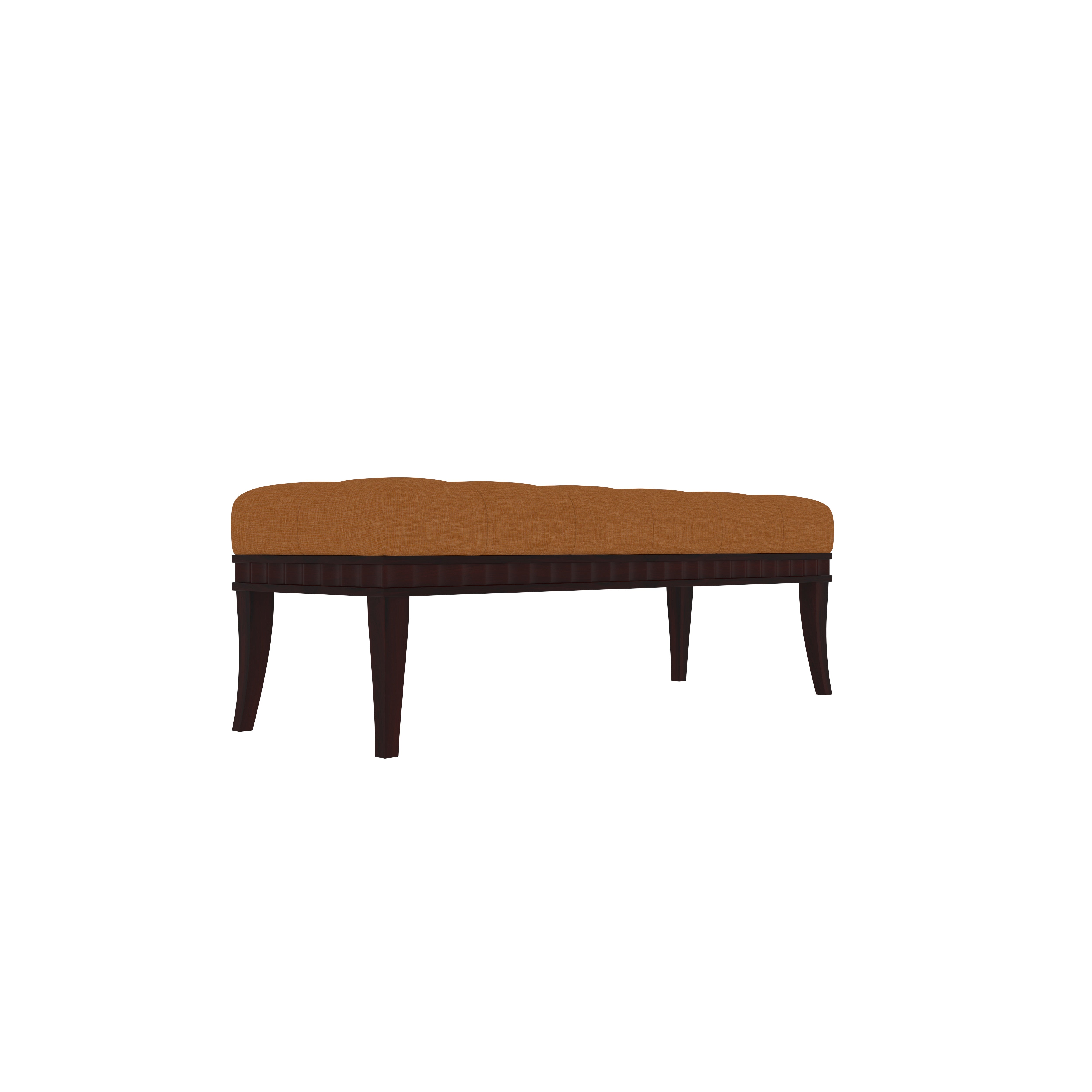 Elegant Tufted Bench with Burnt Orange Upholstery and Curved Dark Wood Legs Bench