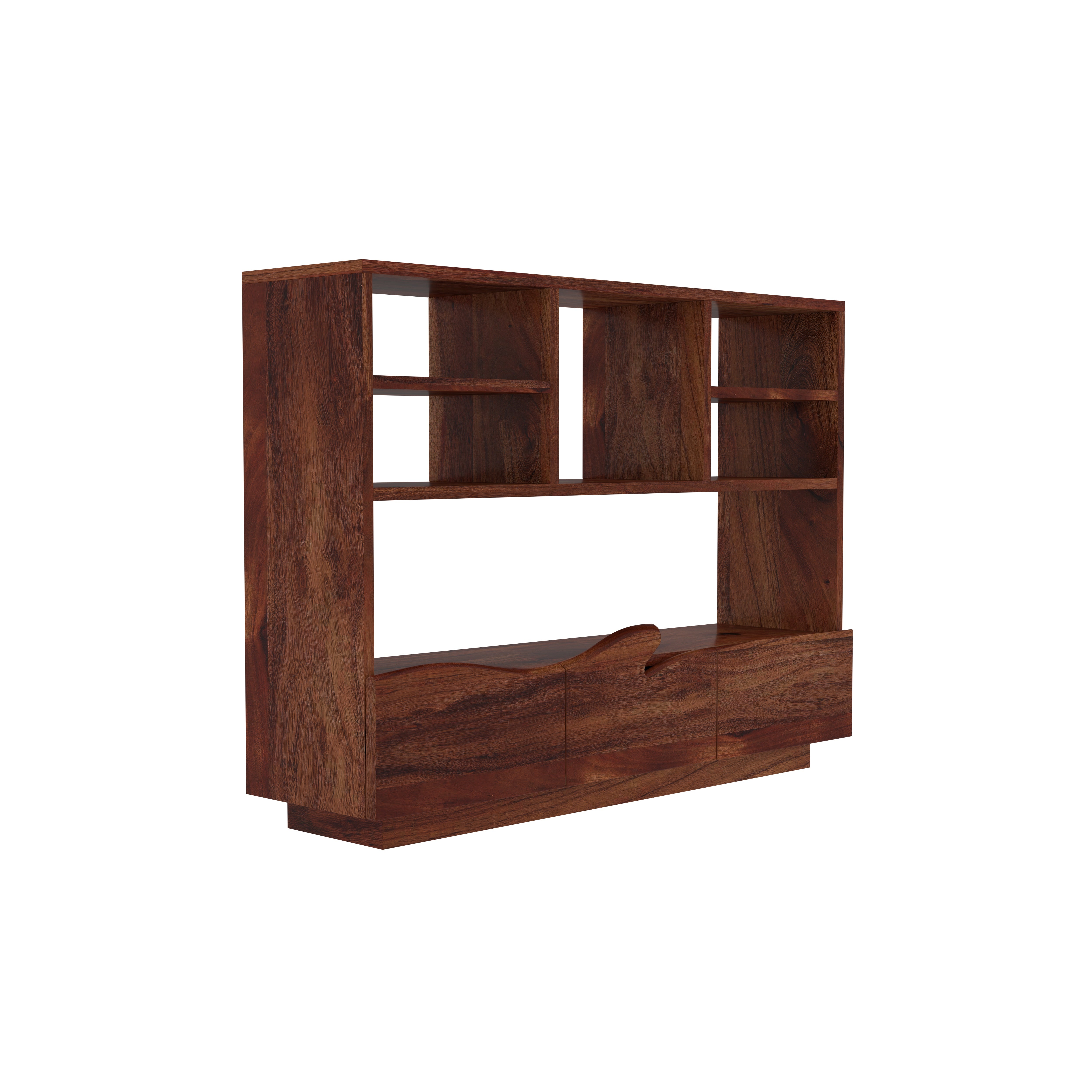 Wooden Display Rack with Shelves and Drawers - Handcrafted Storage Unit Book Rack