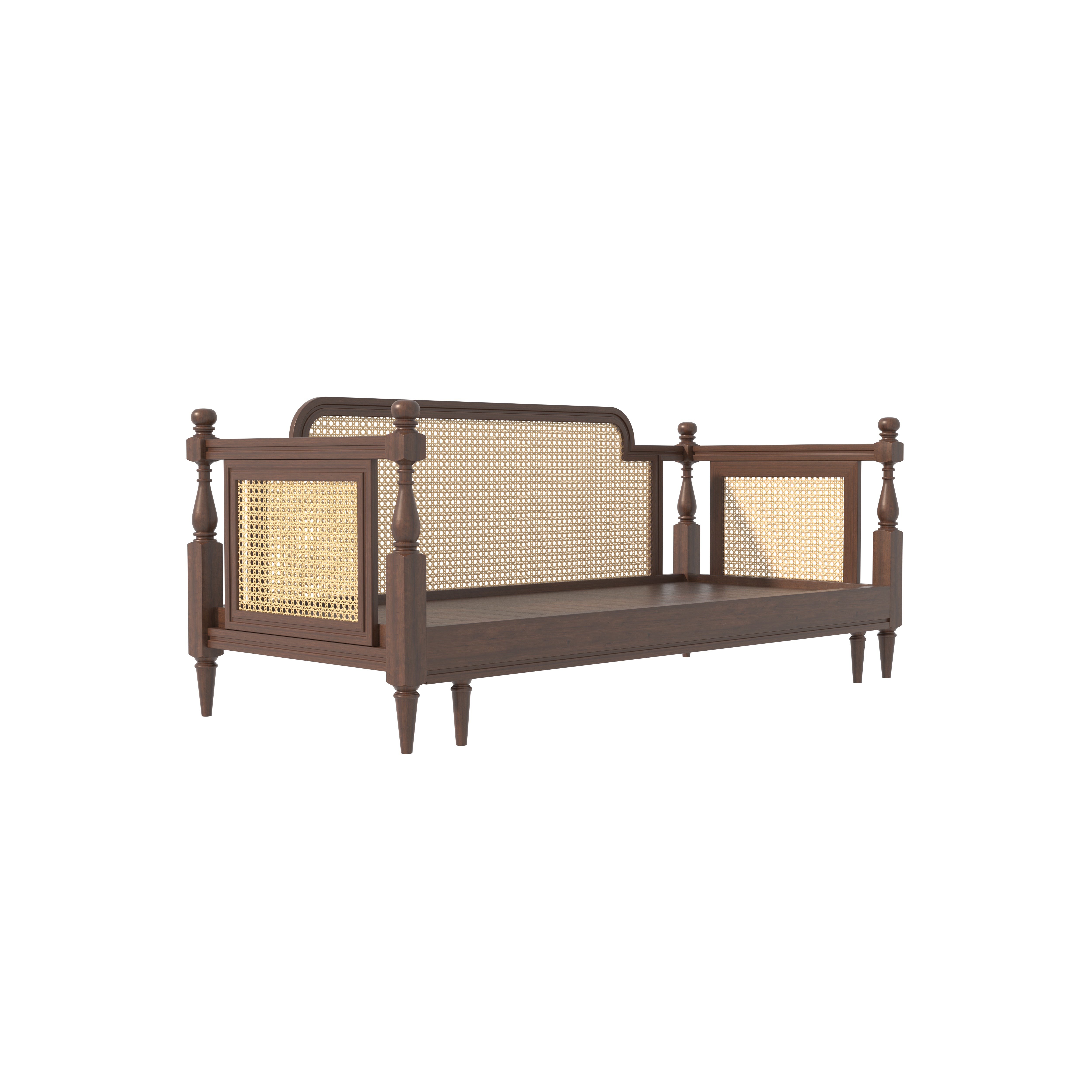 Daybed with Cane Panels and Turned Posts Sofa cum bed