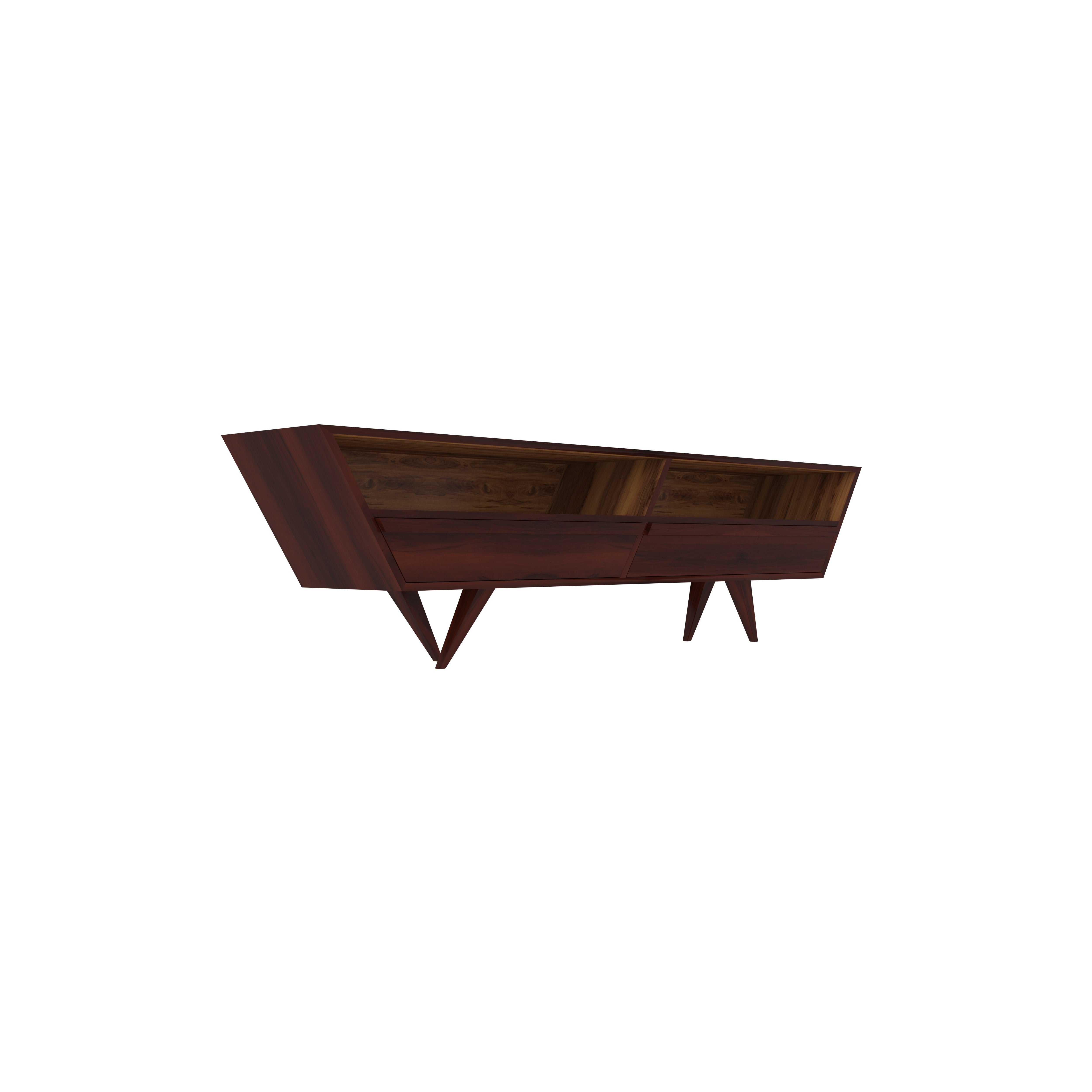 Mid-Century Modern TV Stand with Angular Design - Walnut Wood Entertainment Console Tv stand