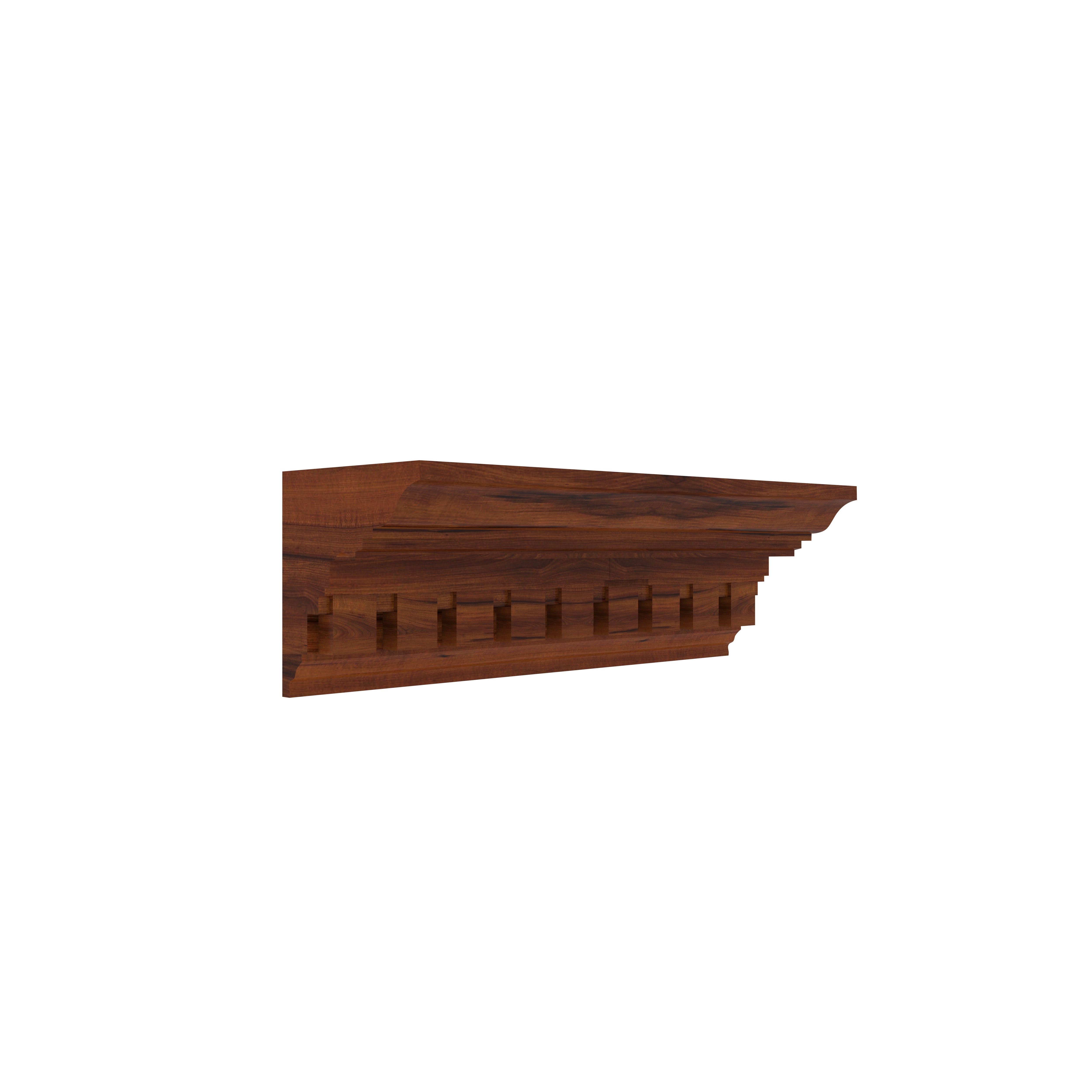 Elegant Teak Finish Wall Shelf with Dentil Crown Moulding Wall Rack