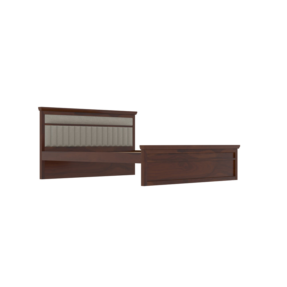 Handcrafted Wooden Bed with Cushion Headboard