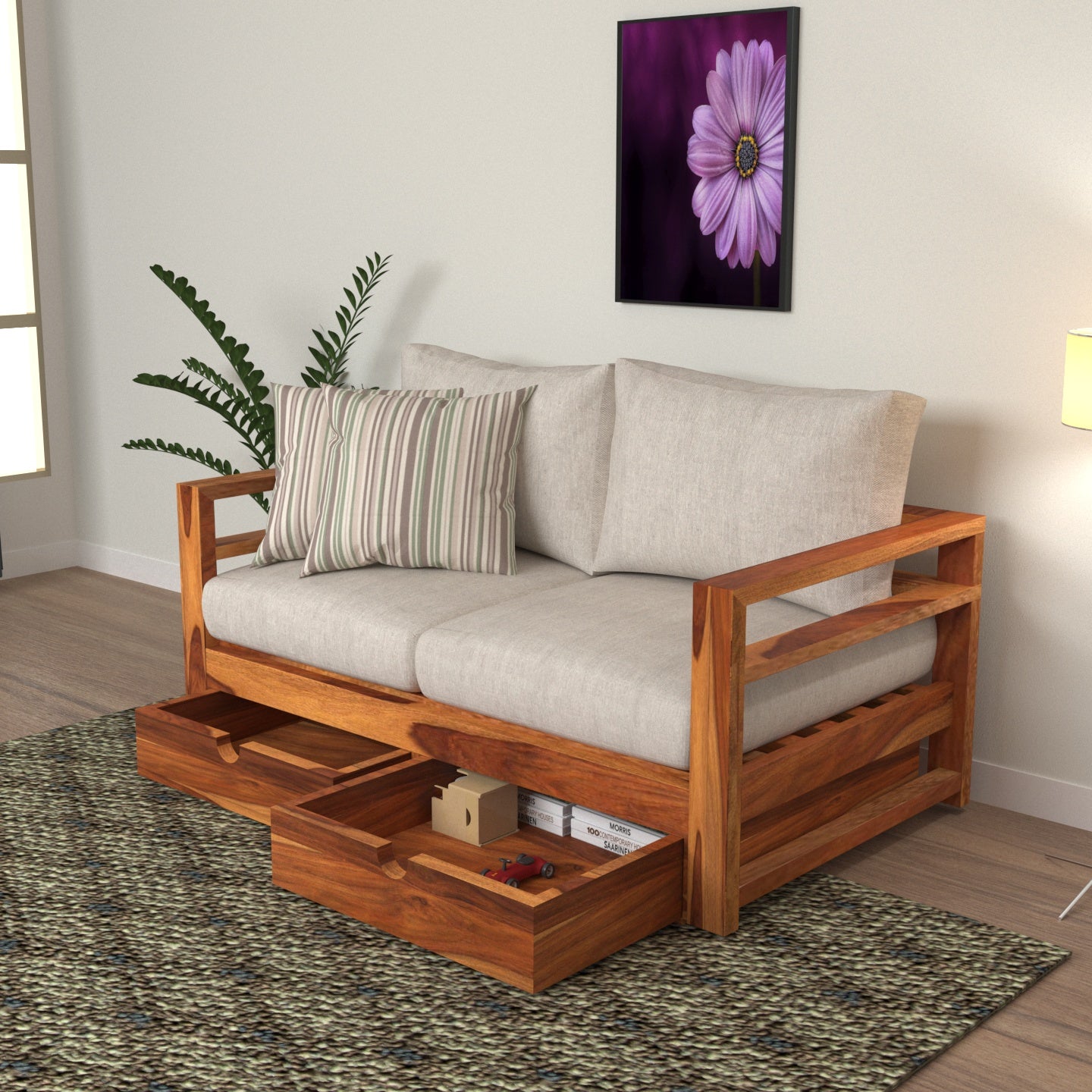 Warm White Premium 2 Seater Sofa with Storage Sofa