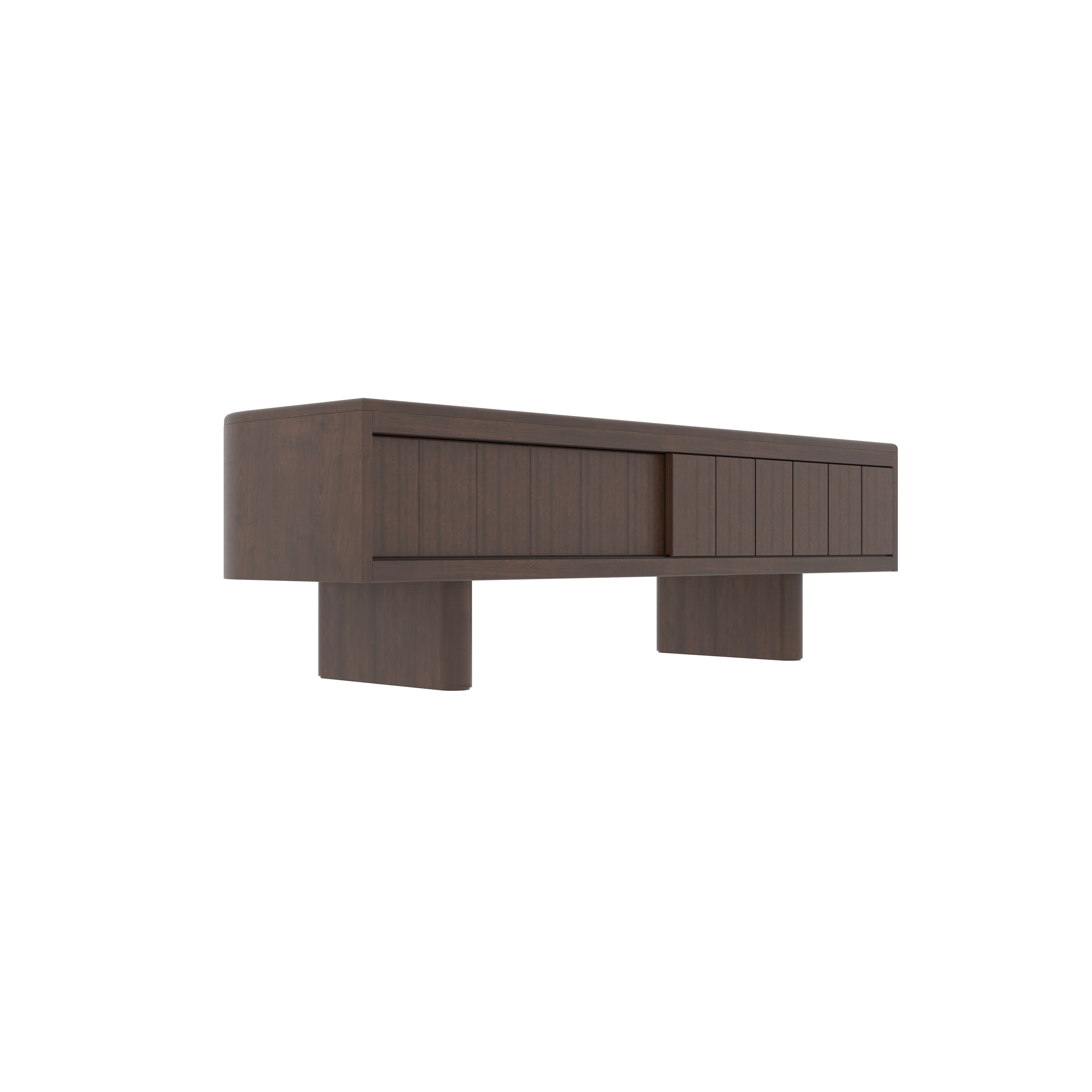 Modern Wooden TV Stand with Geometric Panel Design - Walnut Entertainment Console Tv stand