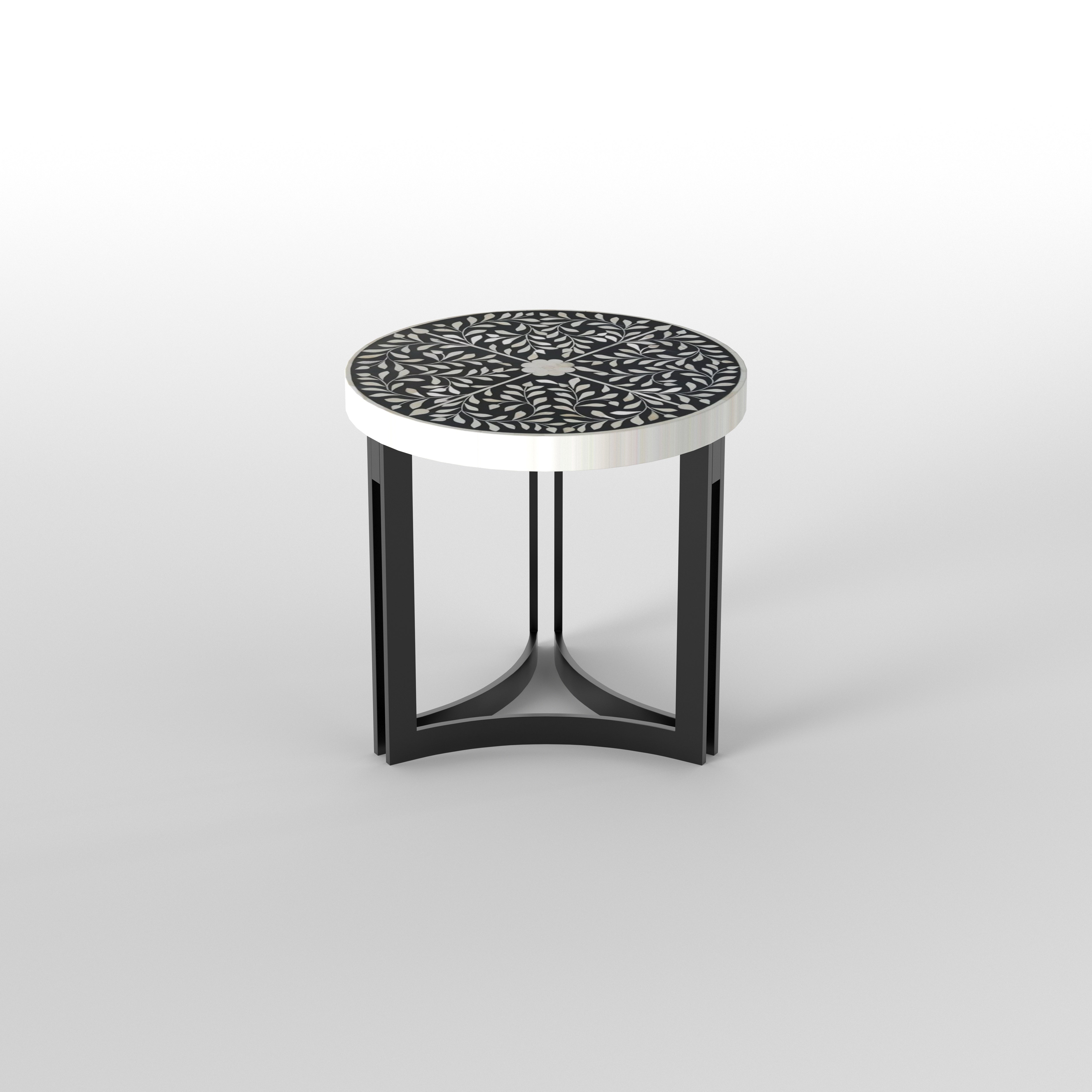 Medallion End Table - Hand-Painted Floral Artistry End Table