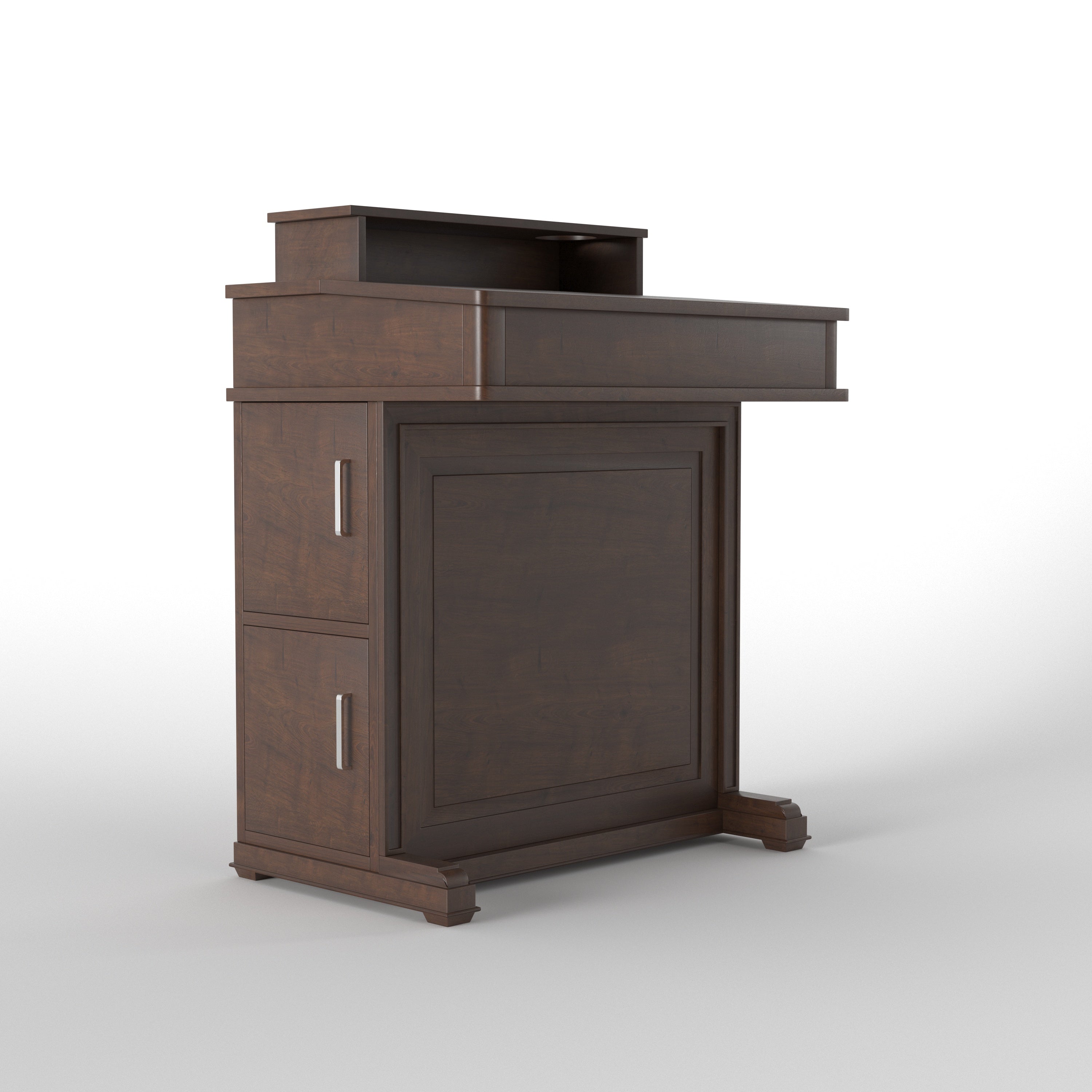 Handcrafted Solid Wood Church Pulpit Lectern with Open Shelf & Side Storage Cabinets Study Table