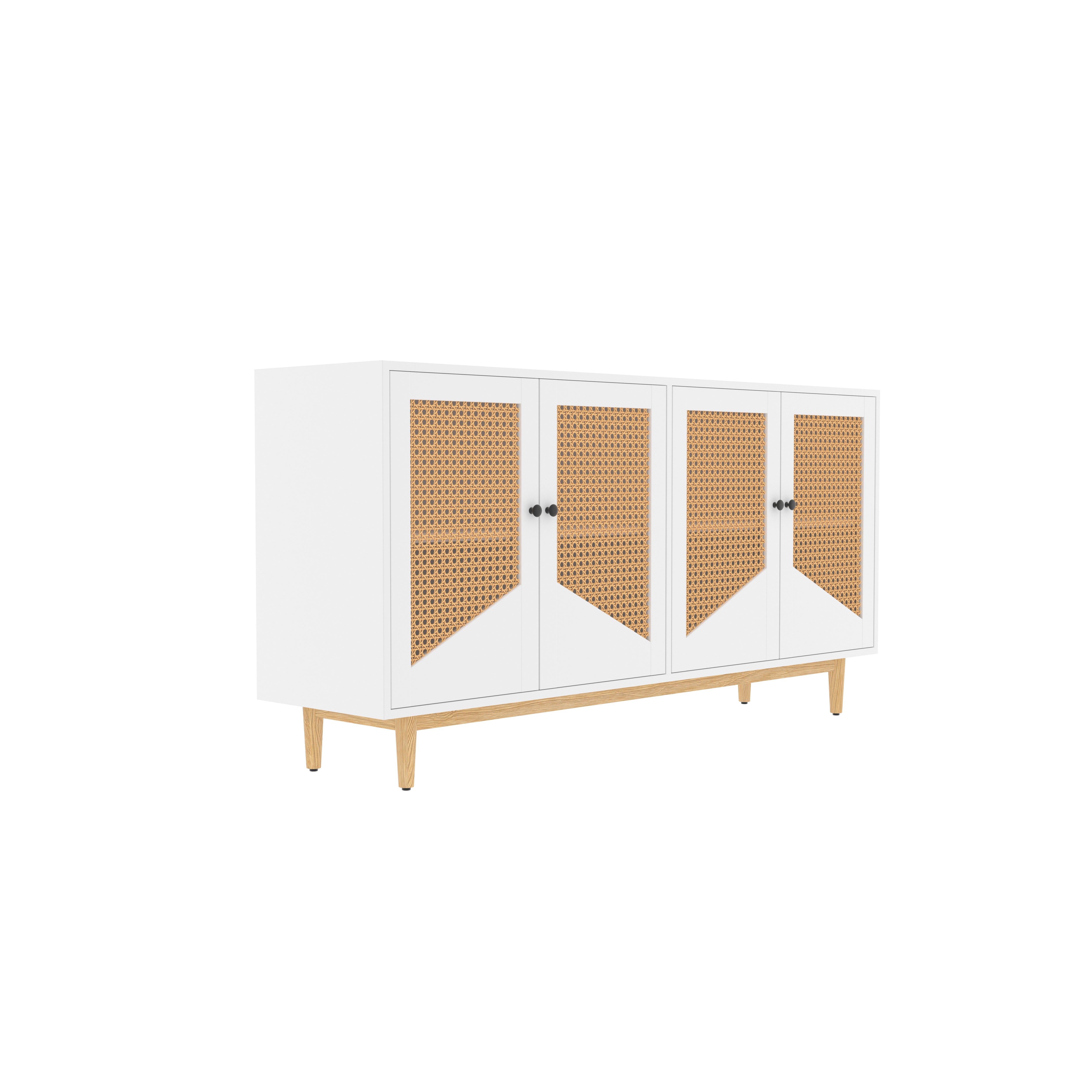 Milan Four-Door Sideboard with Geometric Cane Panels Cupboard