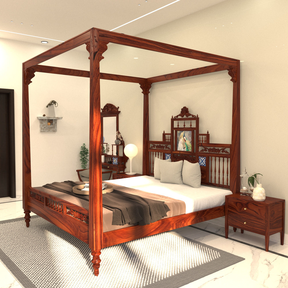 Classic Large Montage Finished Handmade Wooden Bed for Home