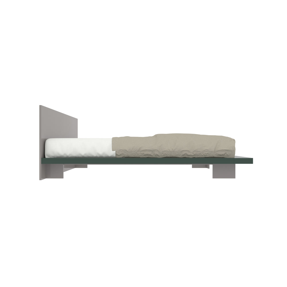 Minimalist Low-Height Platform Bed with Grey Headboard and Matte Finish