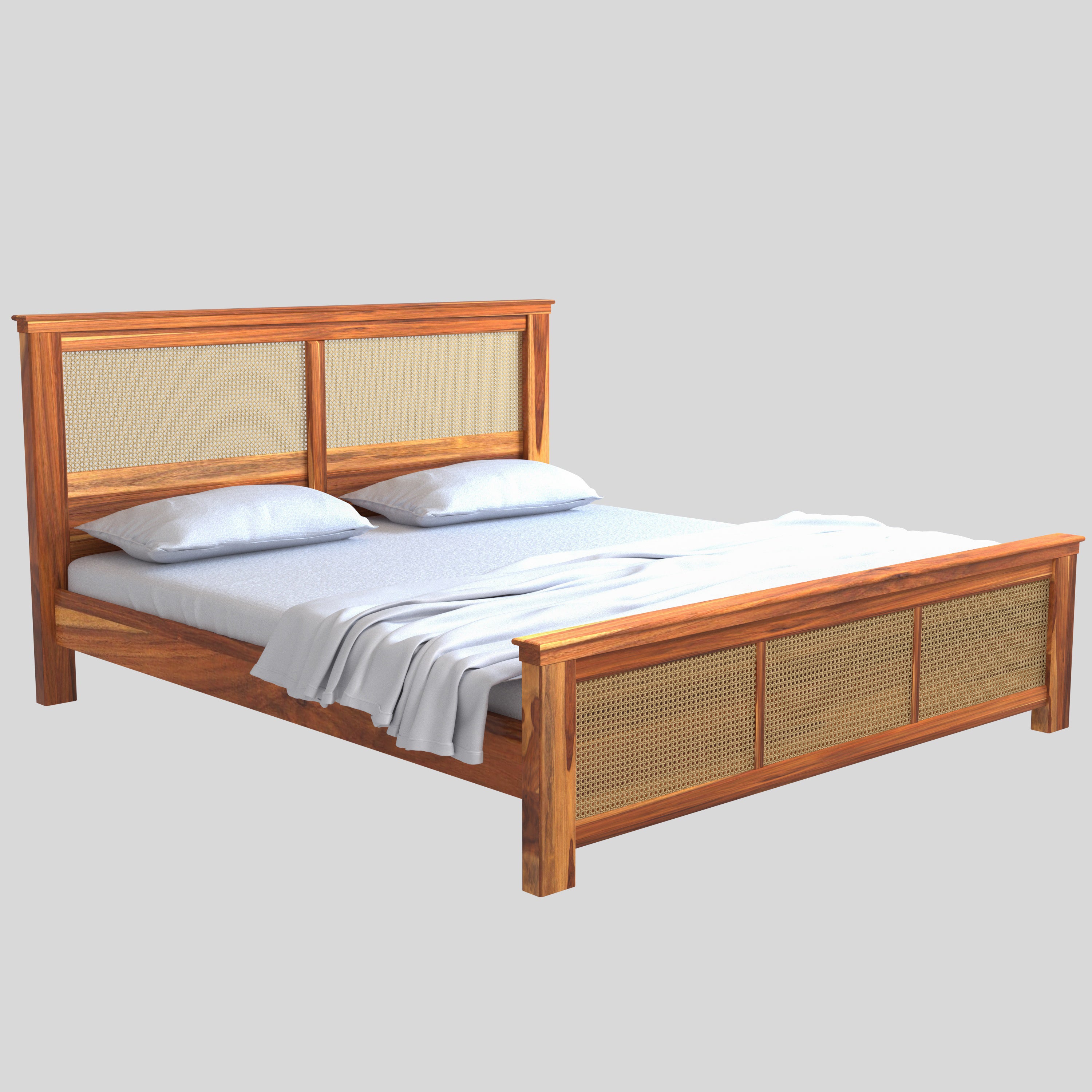Natural Simple Handmade Classic Cane Wooden Bed for Home Bed