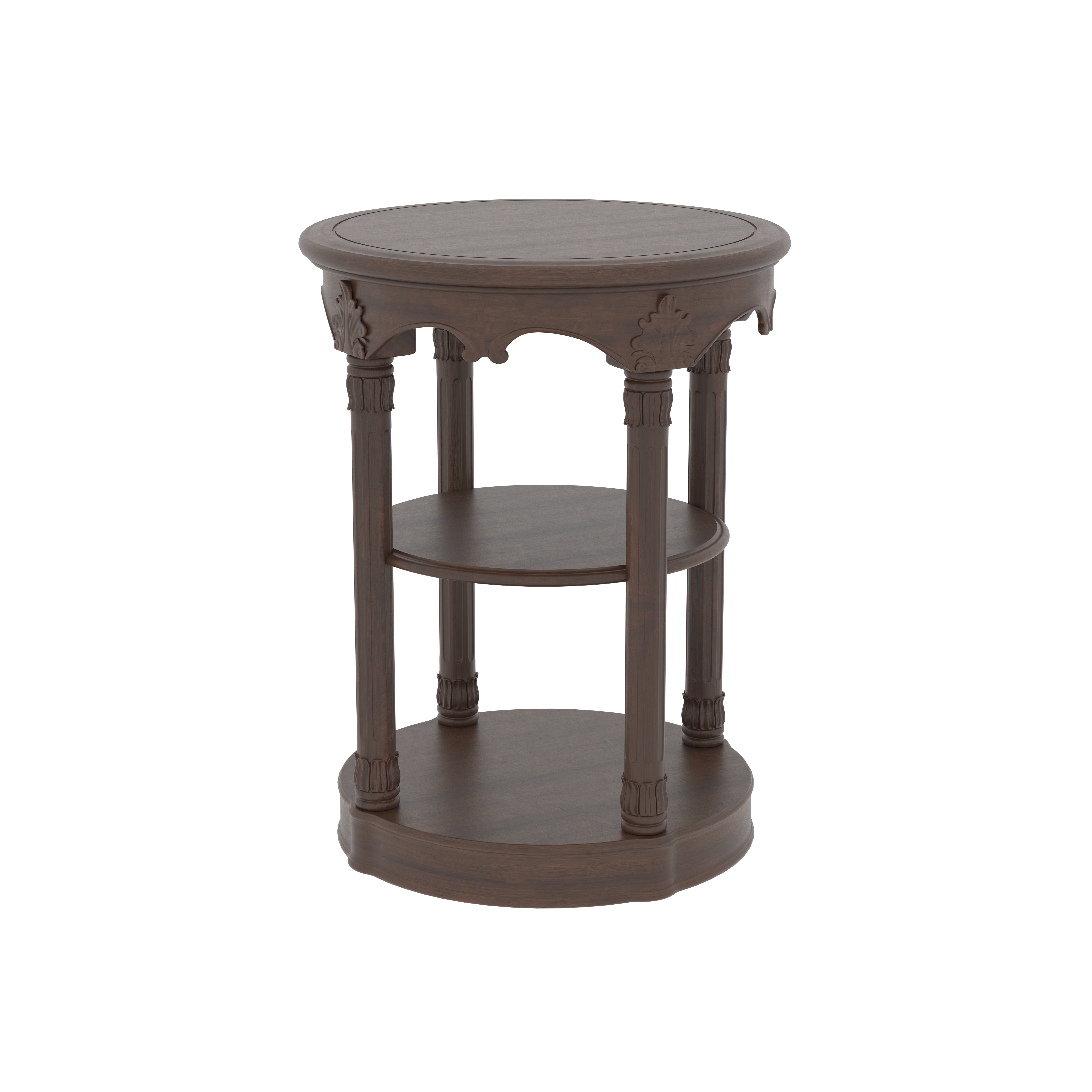 Round Three-Tier Side Table with Carved Scalloped Apron End Table