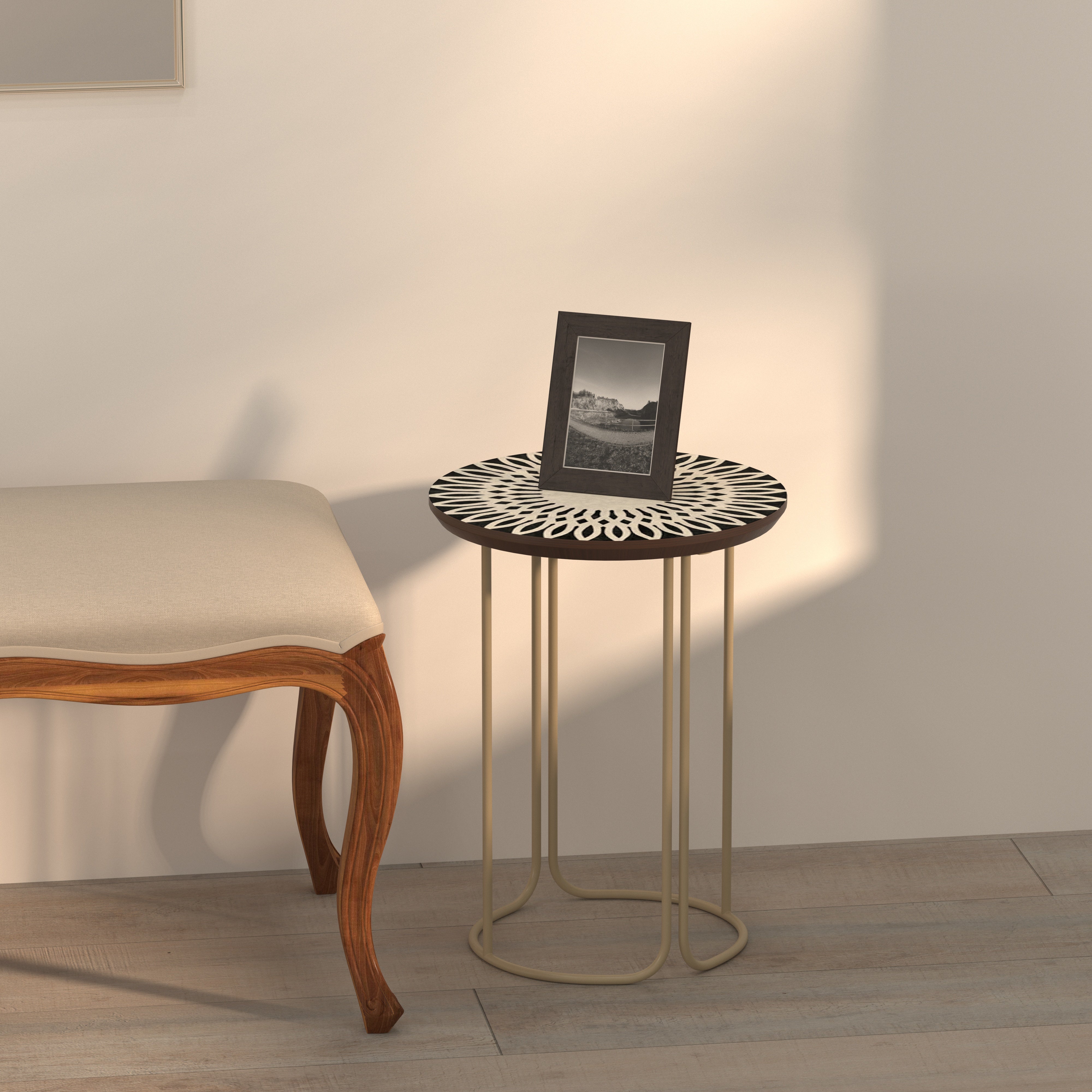 Sunburst Petal End Table - Hand-Painted Radial Design End Table
