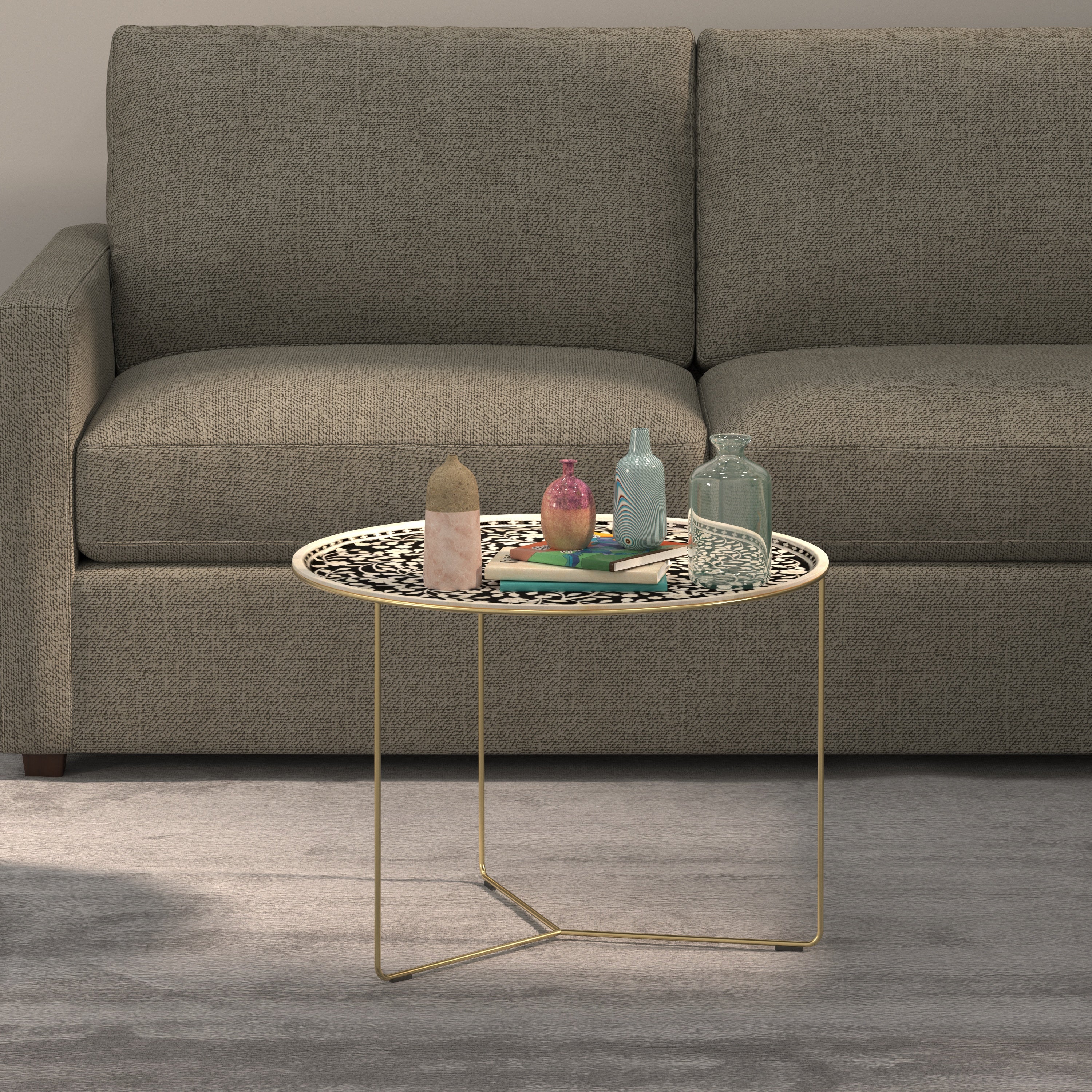 Organic Pattern Side Table - Hand-Painted Floral Design Coffee Table