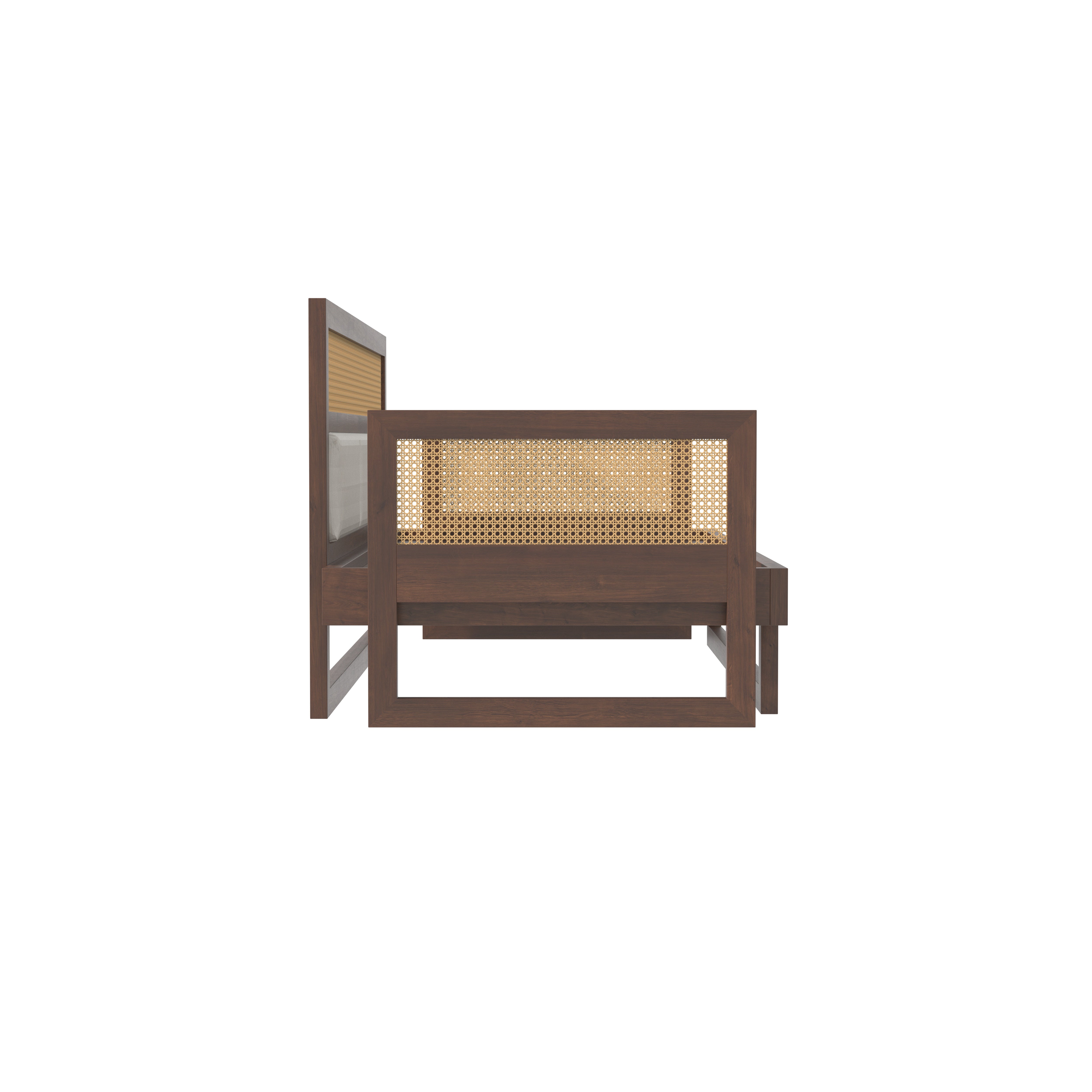 Modern Cane-Style Extendable Day Bed with Side Panels Sofa cum bed